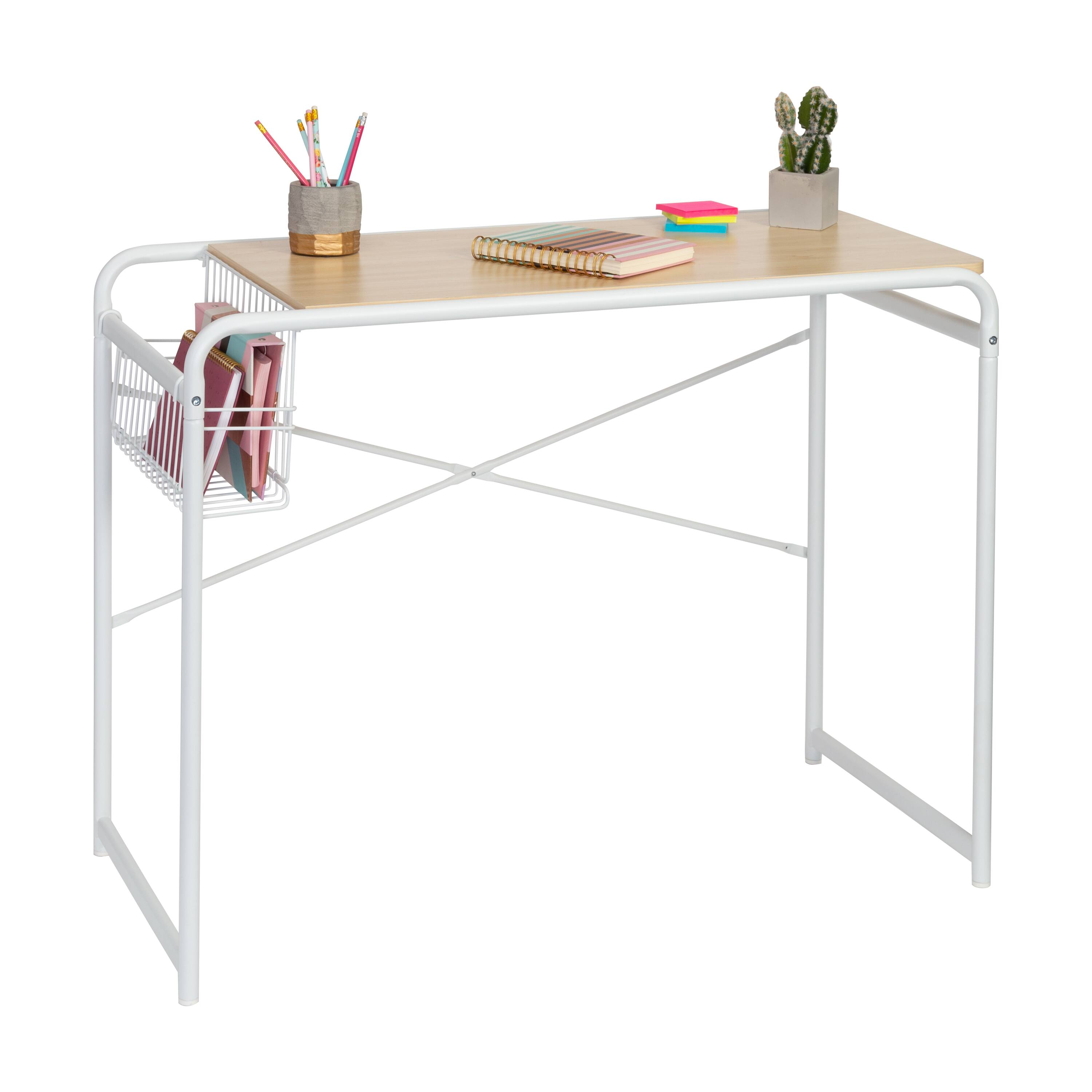 Honey Can Do White Home Office Computer Desk With Side Basket