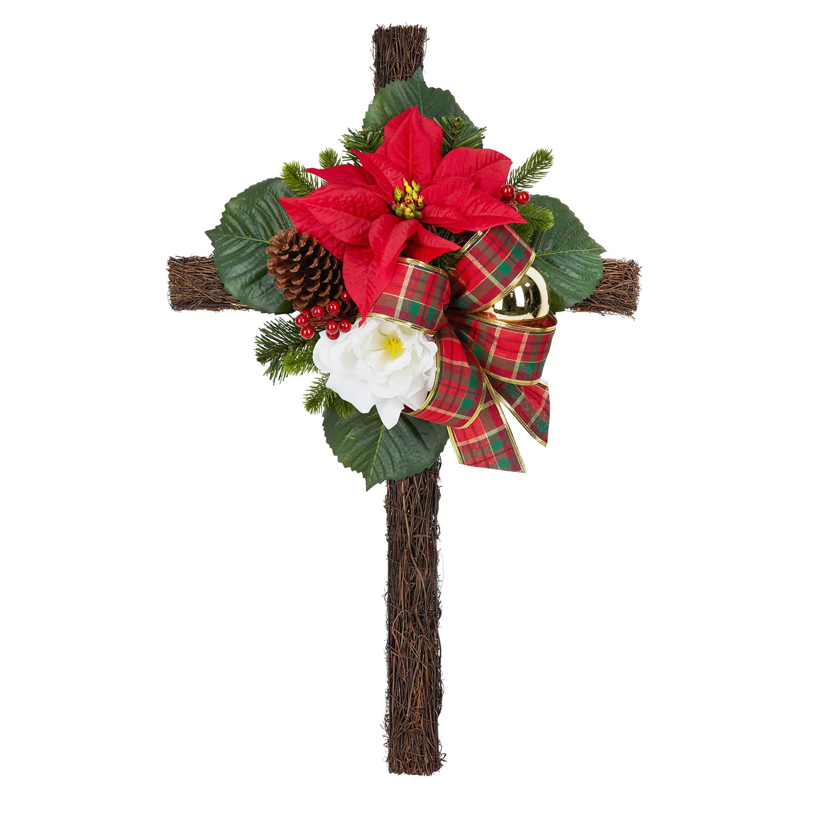 38&#x22; Red &#x26; White Poinsettia Remembrance Cross by Ashland&#xAE;