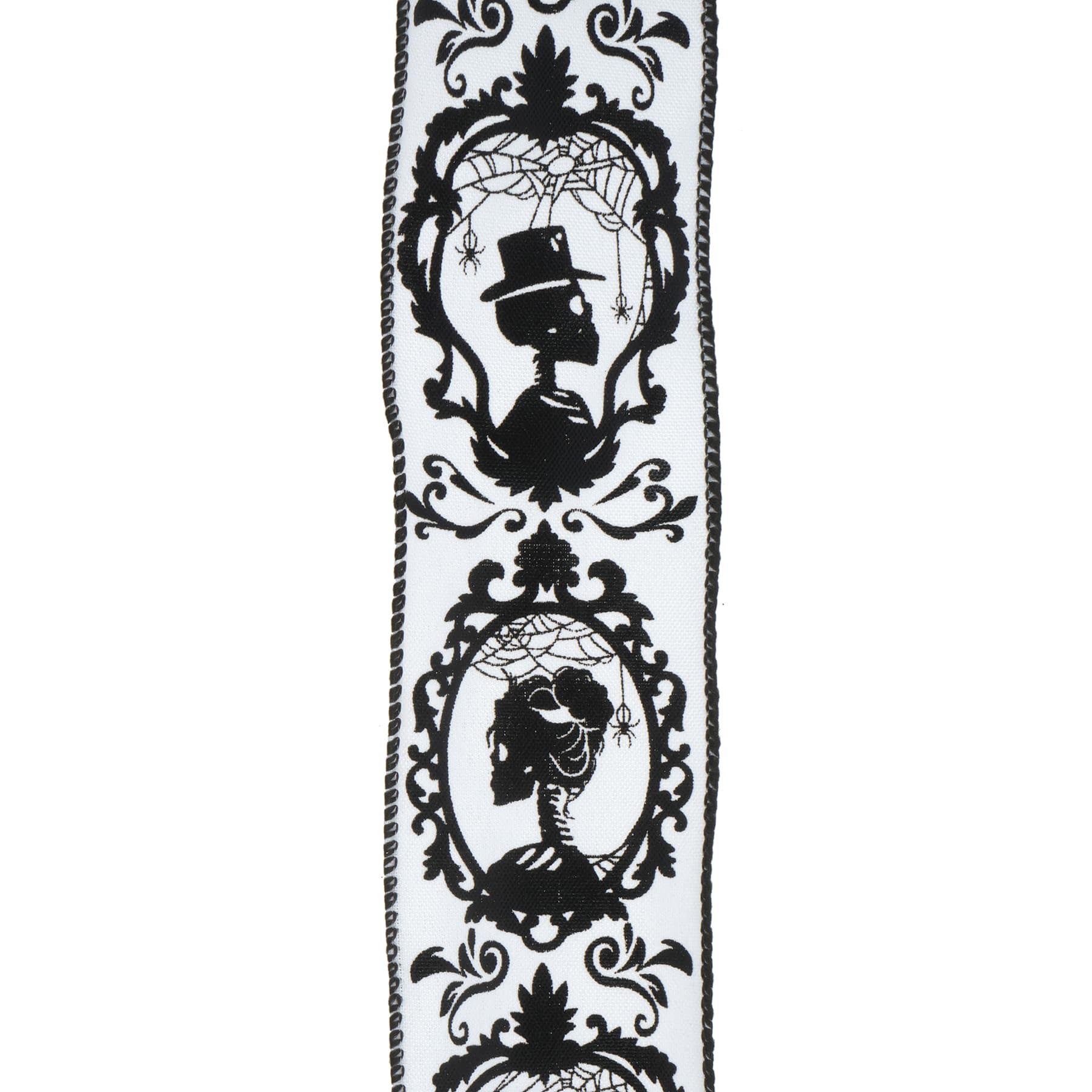2.5&#x22; x 20ft. Black &#x26; White Wired Skeleton Portrait Ribbon by Celebrate It&#xAE; Halloween