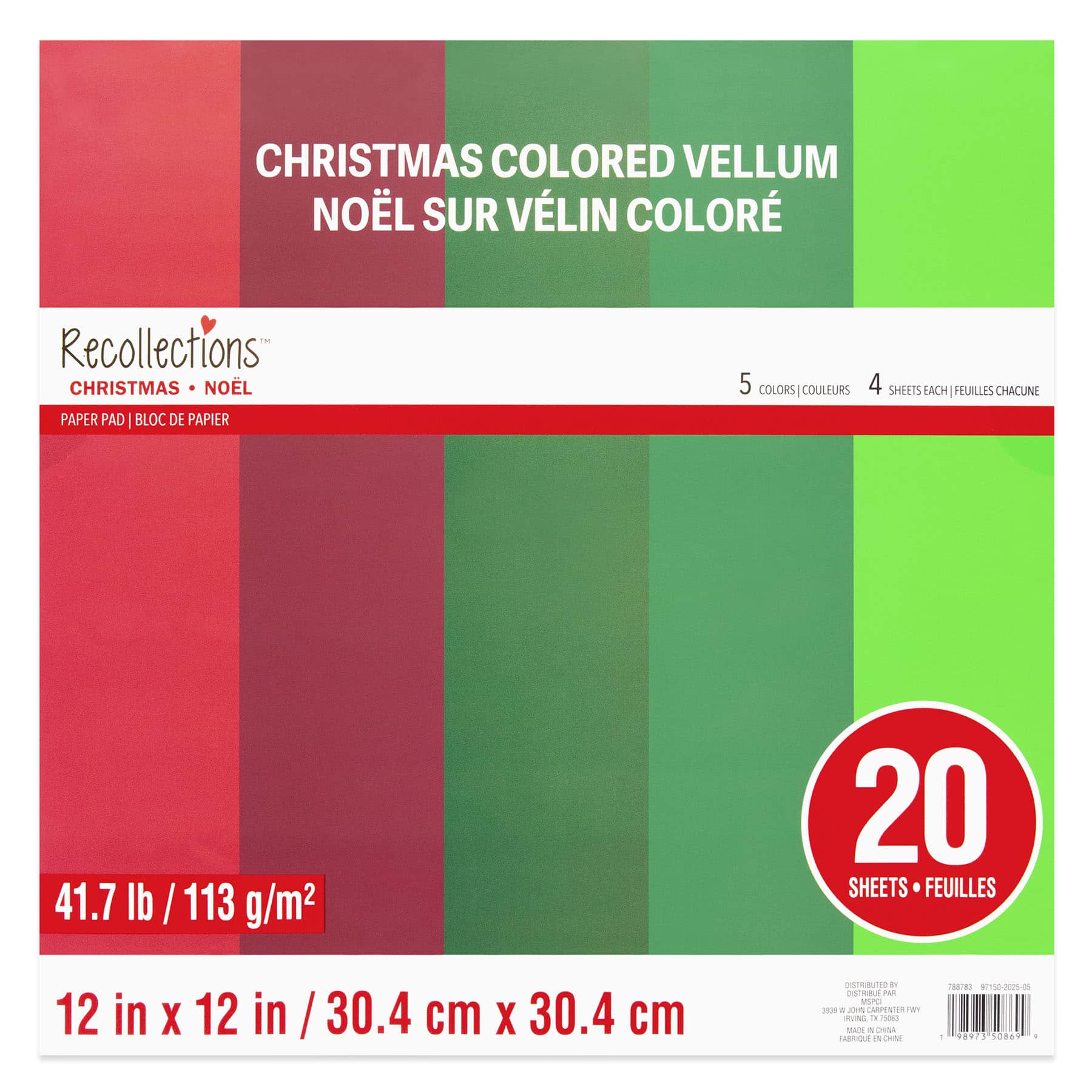 12&#x22; x 12&#x22; Christmas Colored Vellum Paper Pad by Recollections&#x2122;