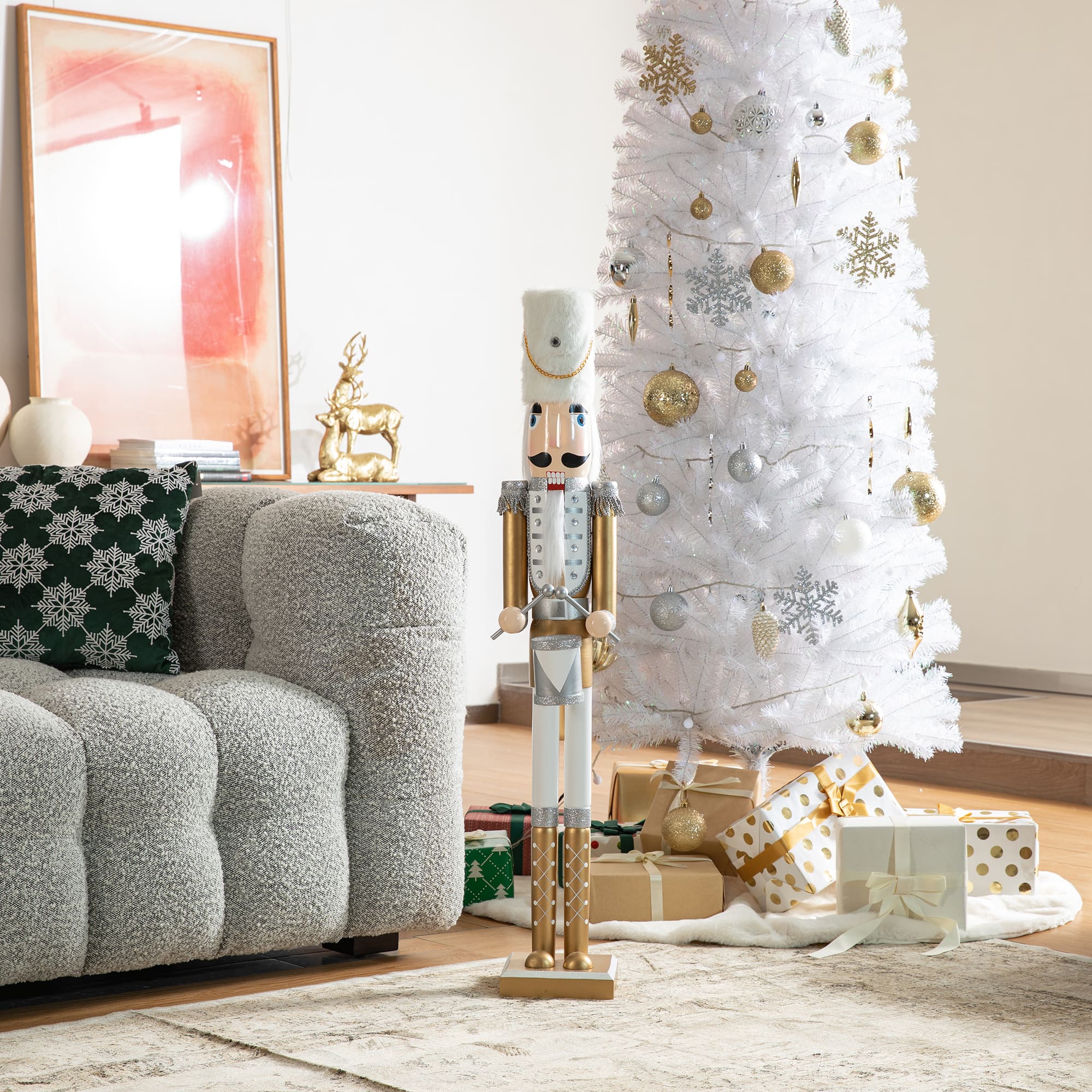 Glitzhome&#xAE; 42&#x22; Gold &#x26; White Christmas Nutcracker 