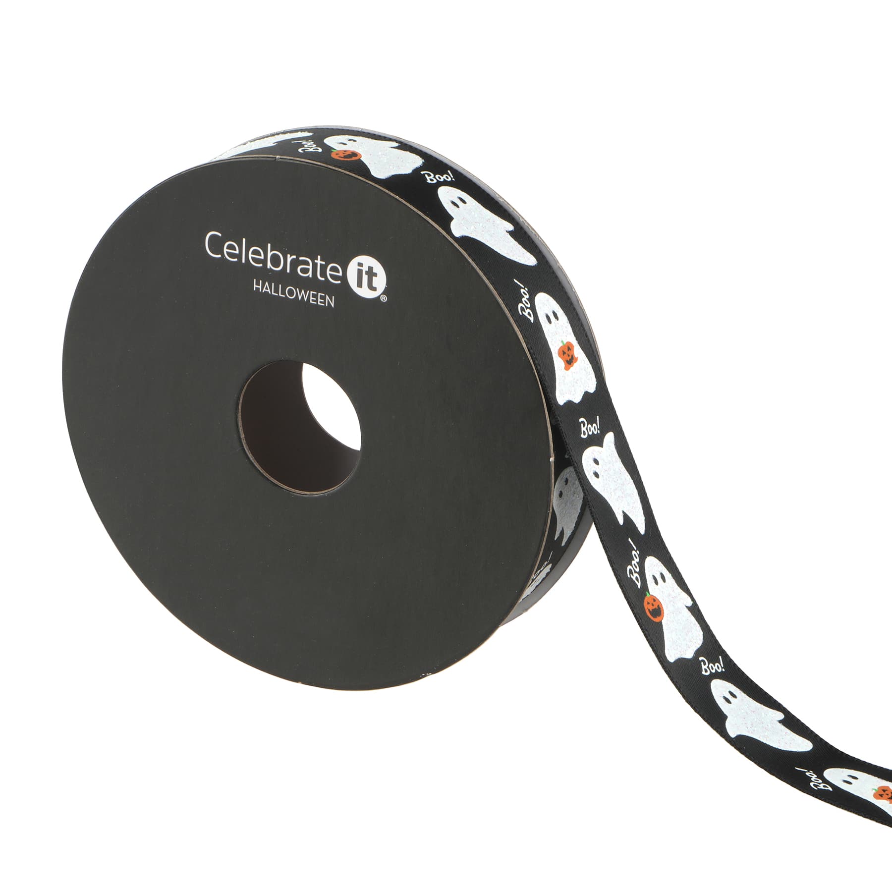 5/8&#x22; x 4yd. Black Ghosts Ribbon by Celebrate It&#xAE; Halloween