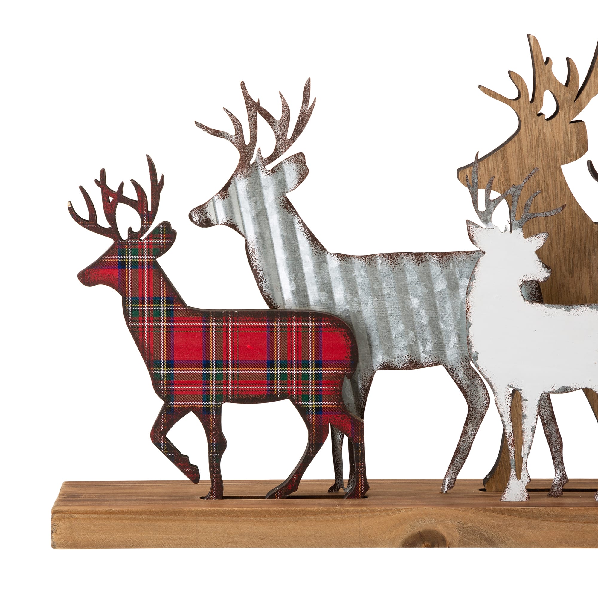 Glitzhome® 18" Galvanized Metal & Wooden Reindeer Table Décor