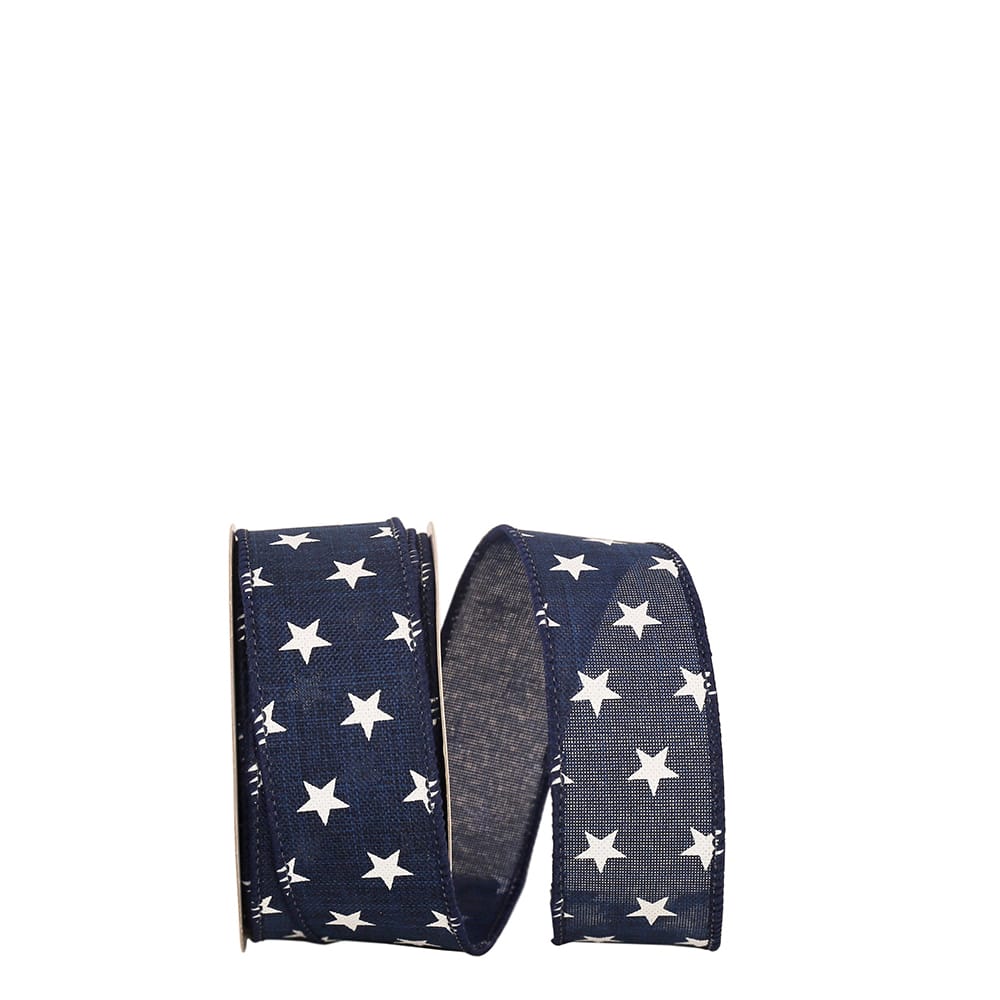 The Ribbon Roll 1.5" x 20yd. Linen Wired Stars Tossed Ribbon