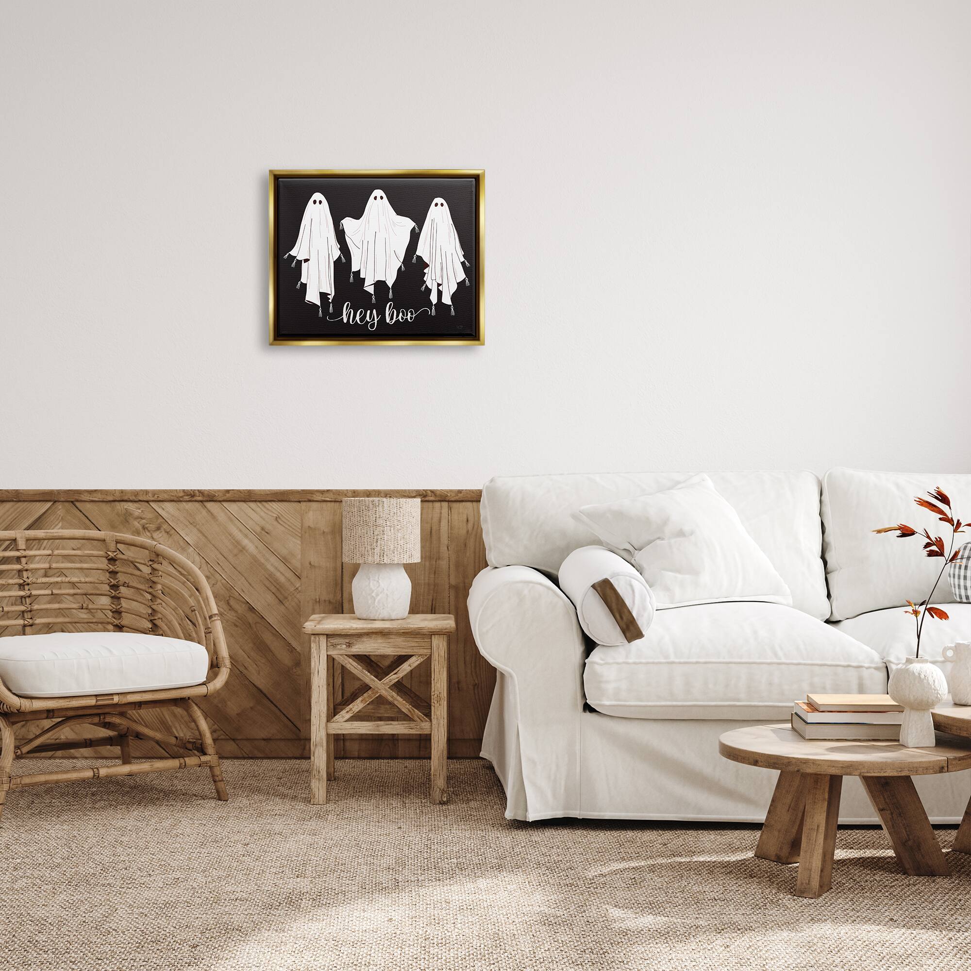 Stupell Industries Hey Boo Three Ghosts Framed Floater Canvas Wall Art