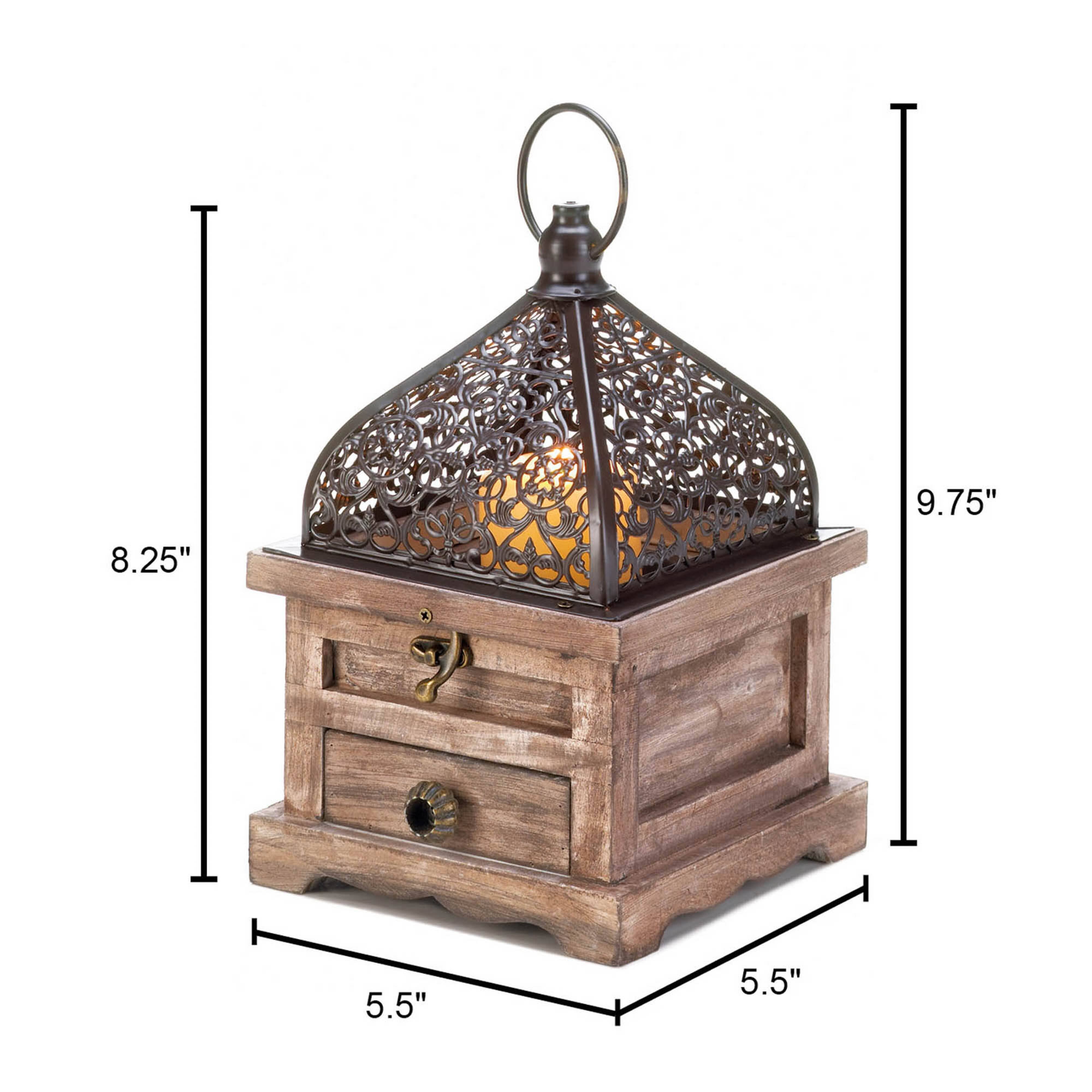 8'' Flip-Top Wooden Lantern
