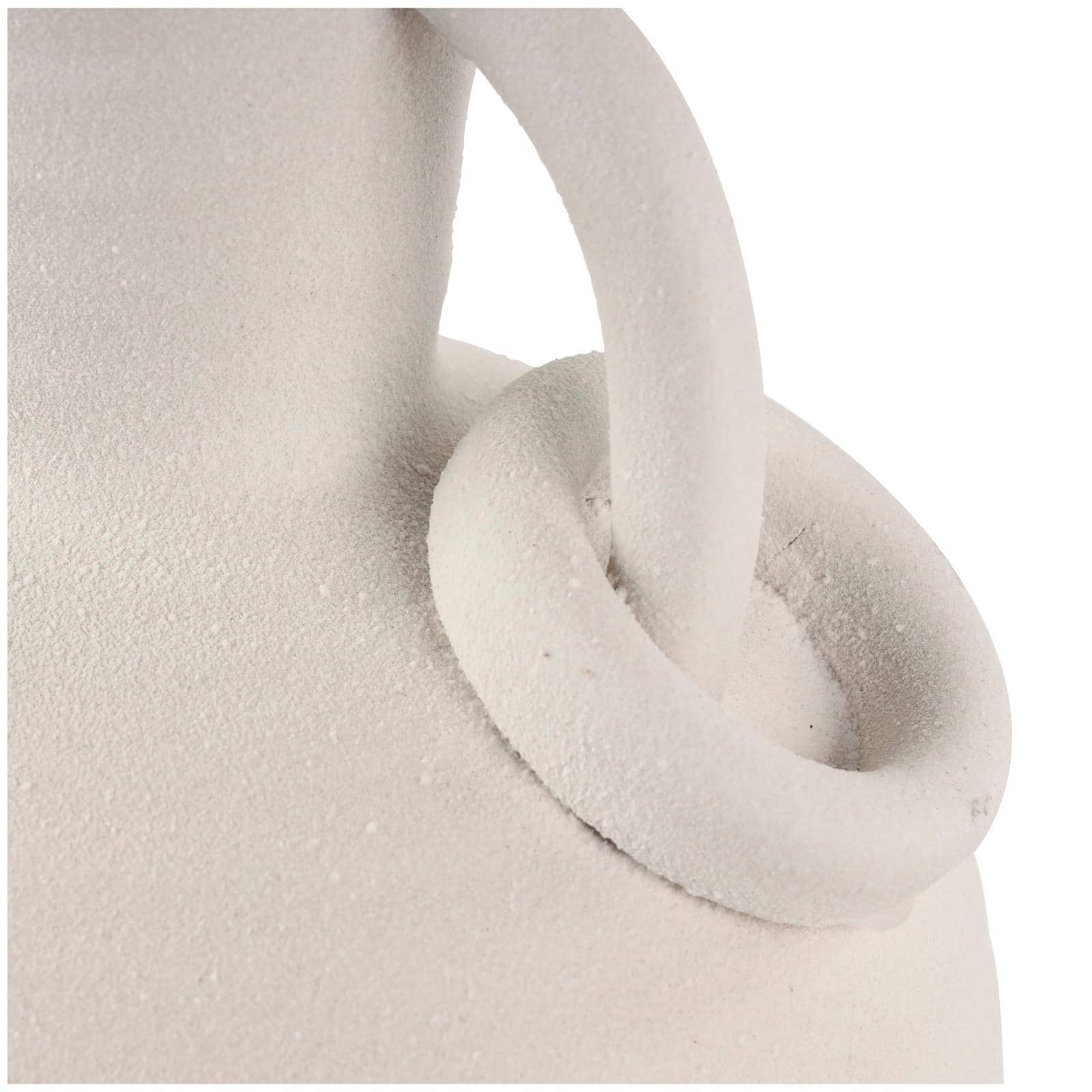 13&#x22; White Ceramic Textured Vase with Ring Handles