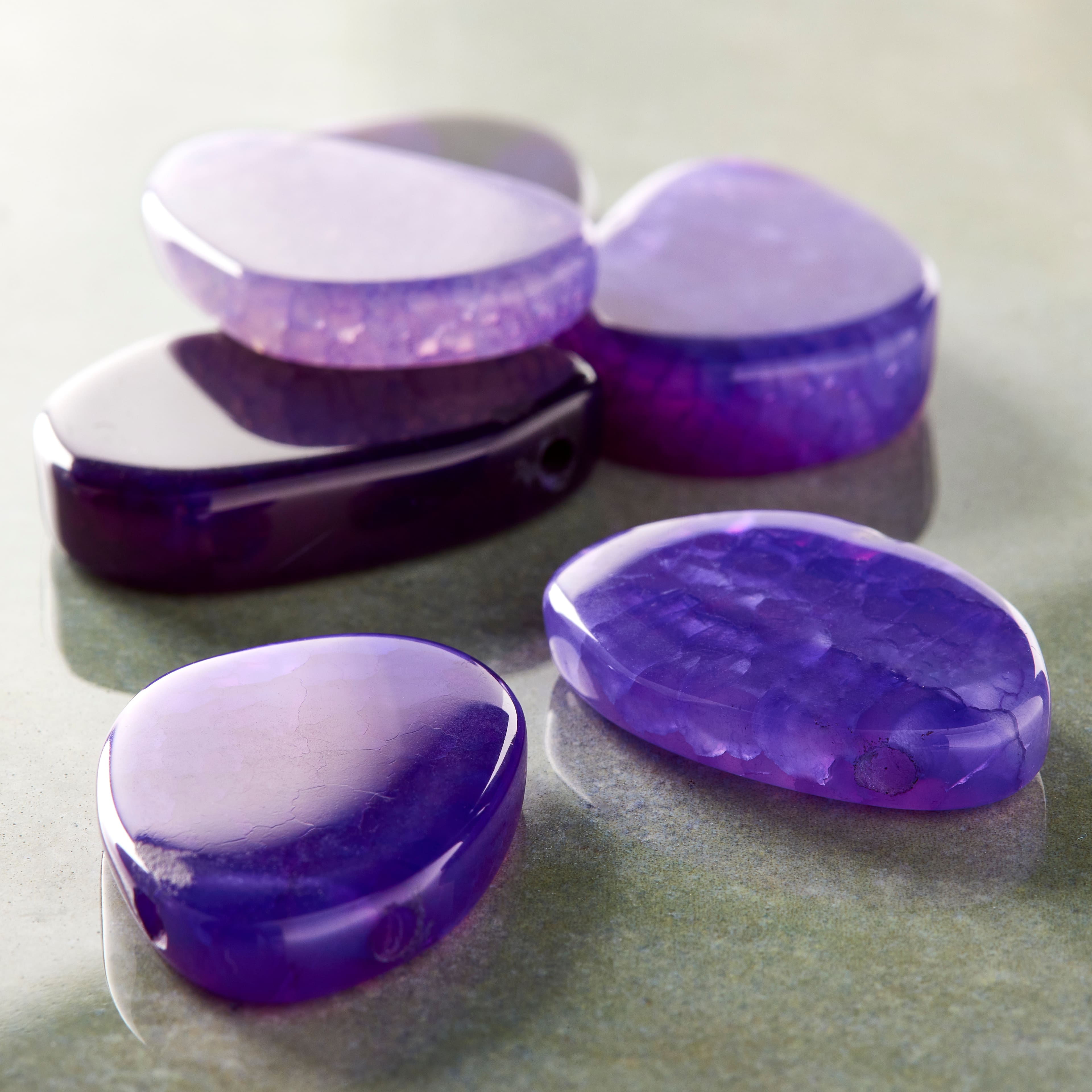 12 Pack:  Large Amethyst Agate Lentil Beads, 35mm by Bead Landing™