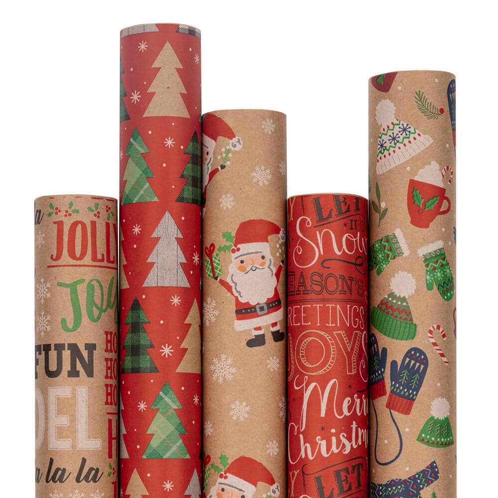 JAM Paper Kids Kraft Christmas Gift Wrap Set, 5ct.
