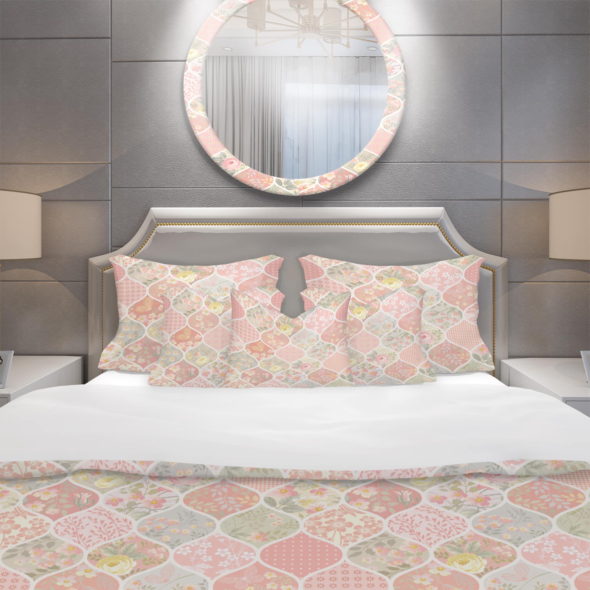 Designart 'Patchwork Pattern with Flowers' Patterned Bedding Set - Duvet Cover & Shams