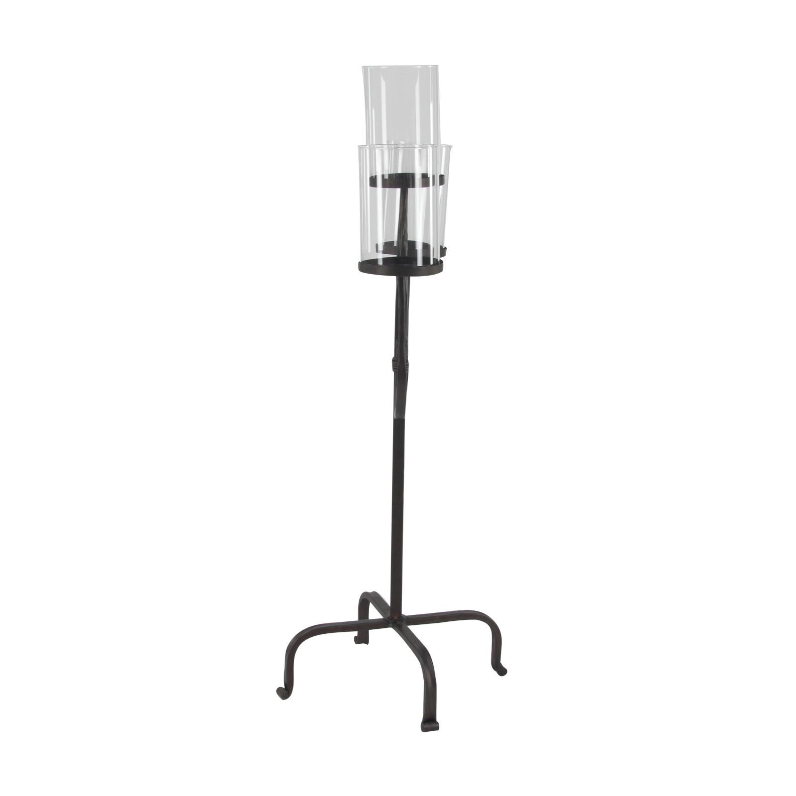 Traditional Black Metal and Glass 3-Light Candelabra, 28&#x22; x 15&#x22; x 12&#x22;