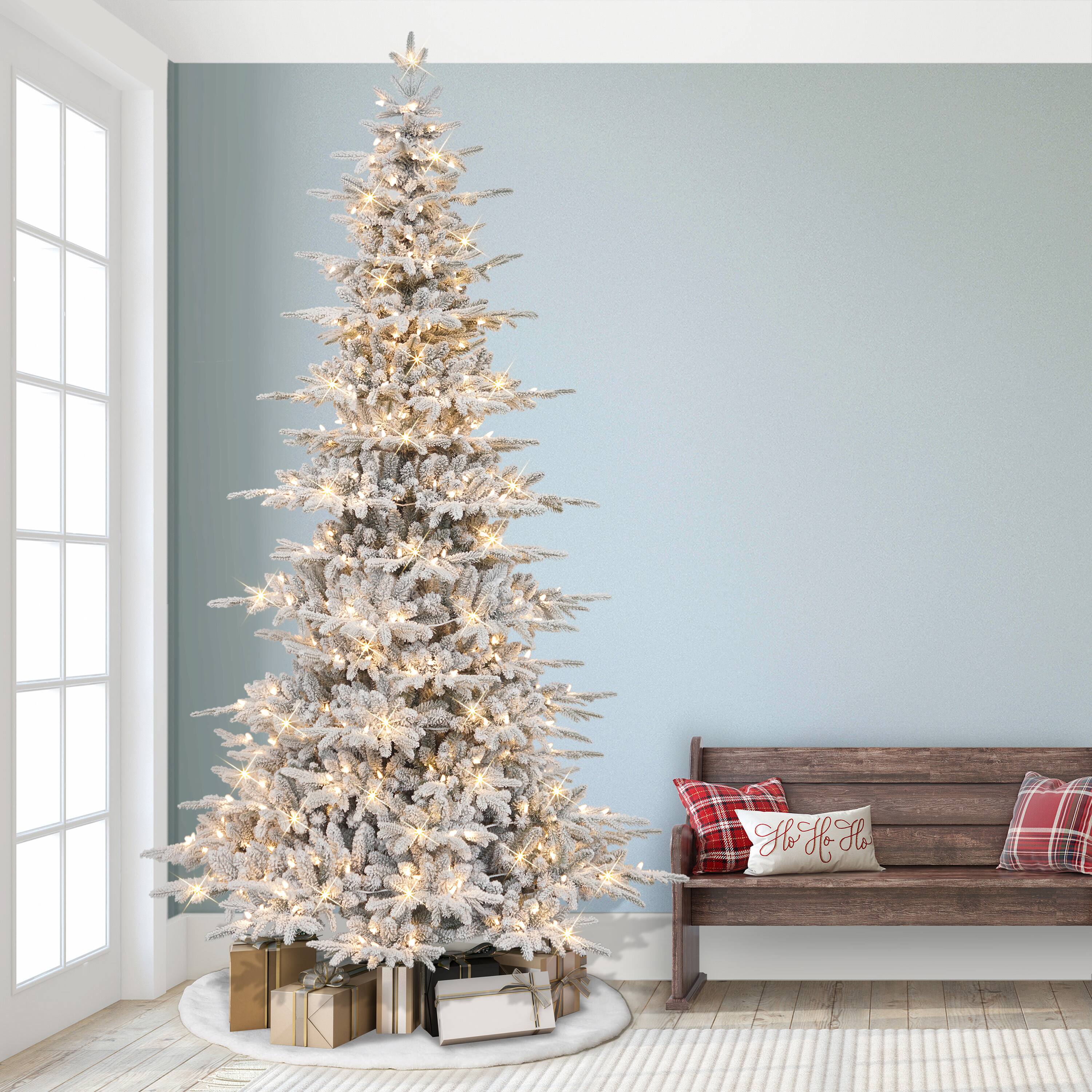 9ft. Pre-Lit Slim Flocked Artificial Utah Fir Tree, Multicolor Lights
