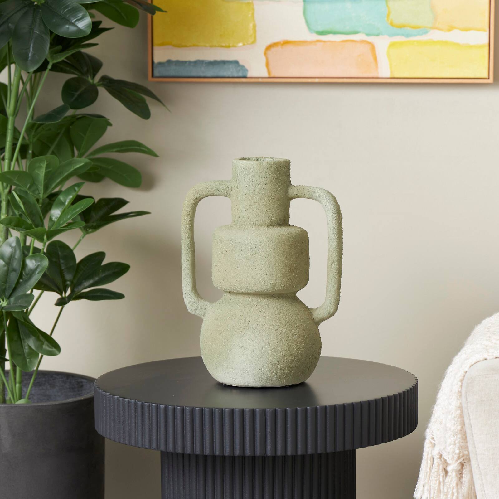 14" Light Gray Paper Mache Textured Vase