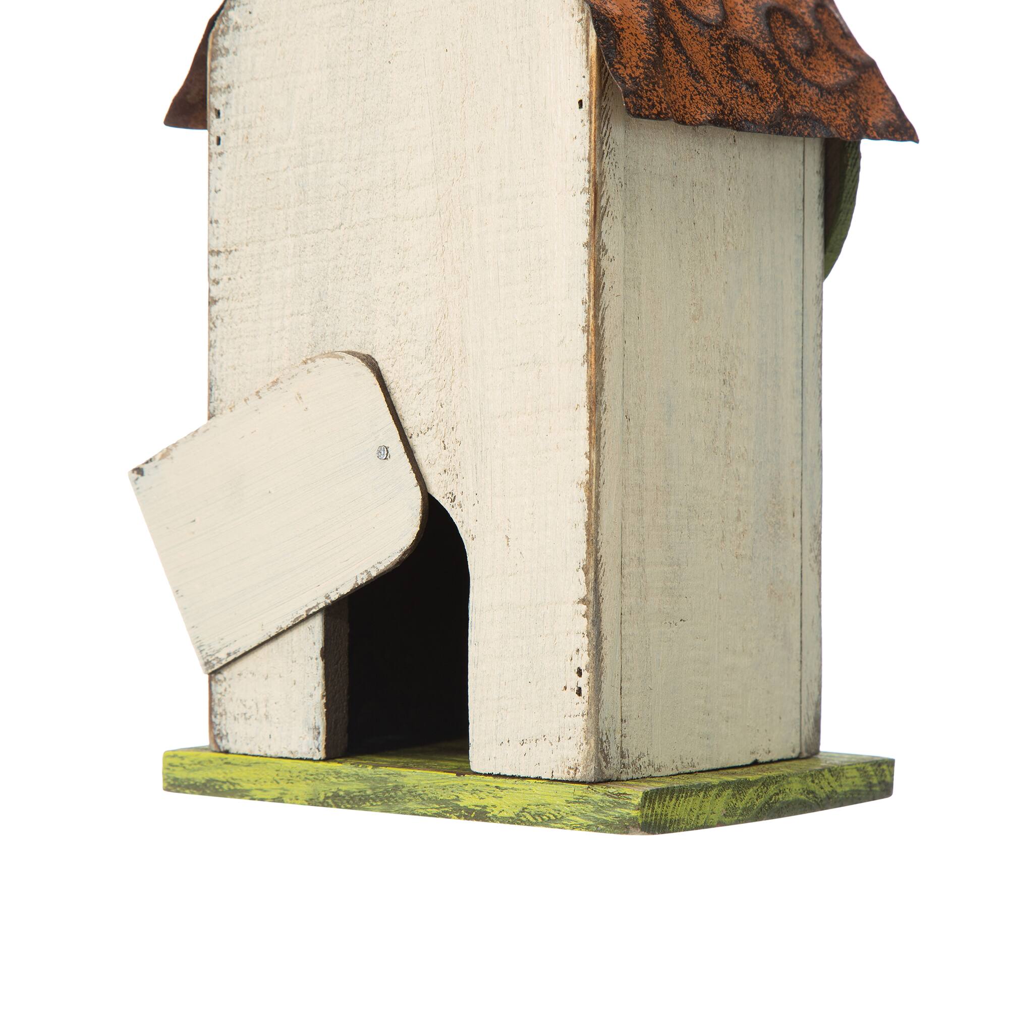 Glitzhome® 9.75" White Distressed Bird & Tree Birdhouse
