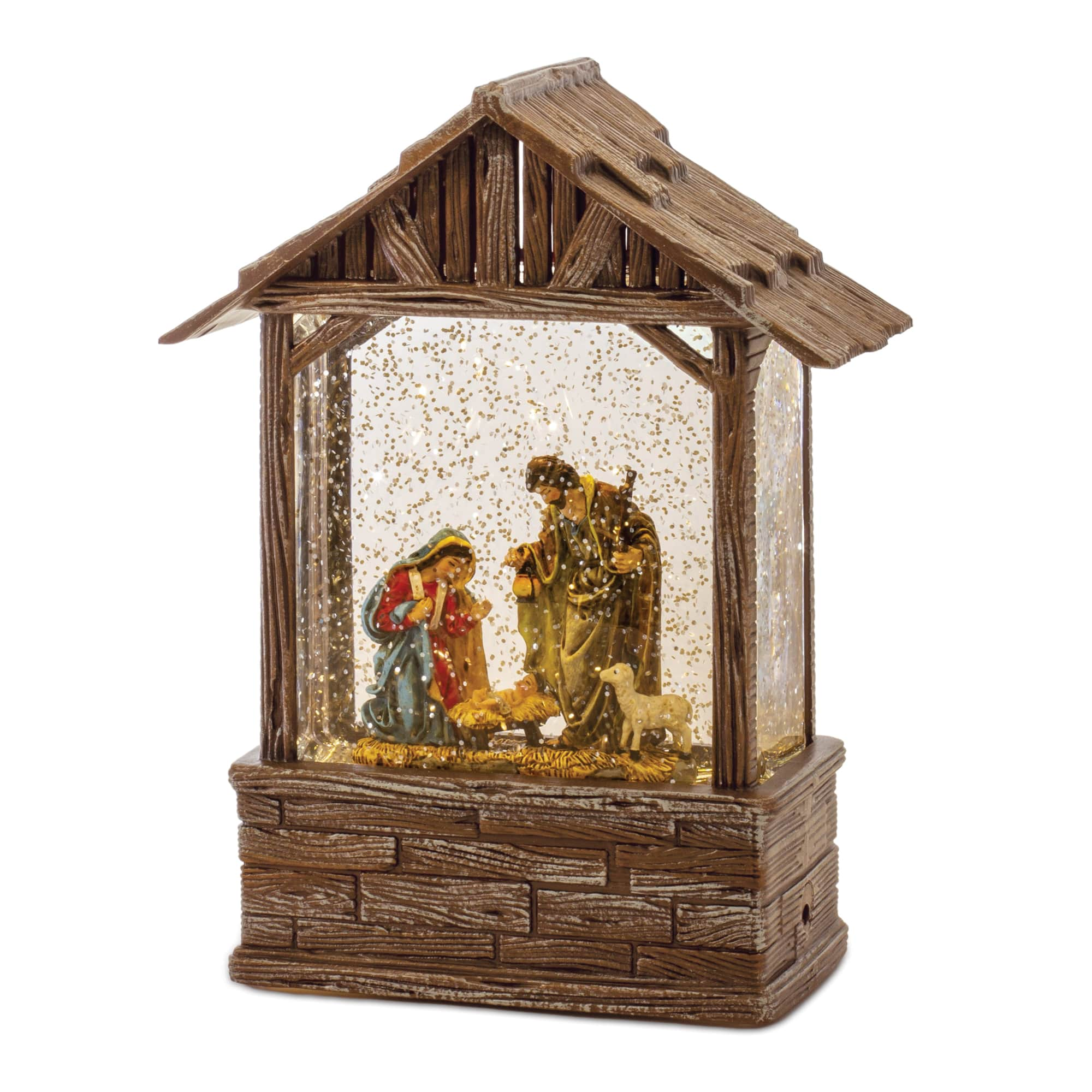 8.25&#x22; LED Snow Globe Nativity Barn