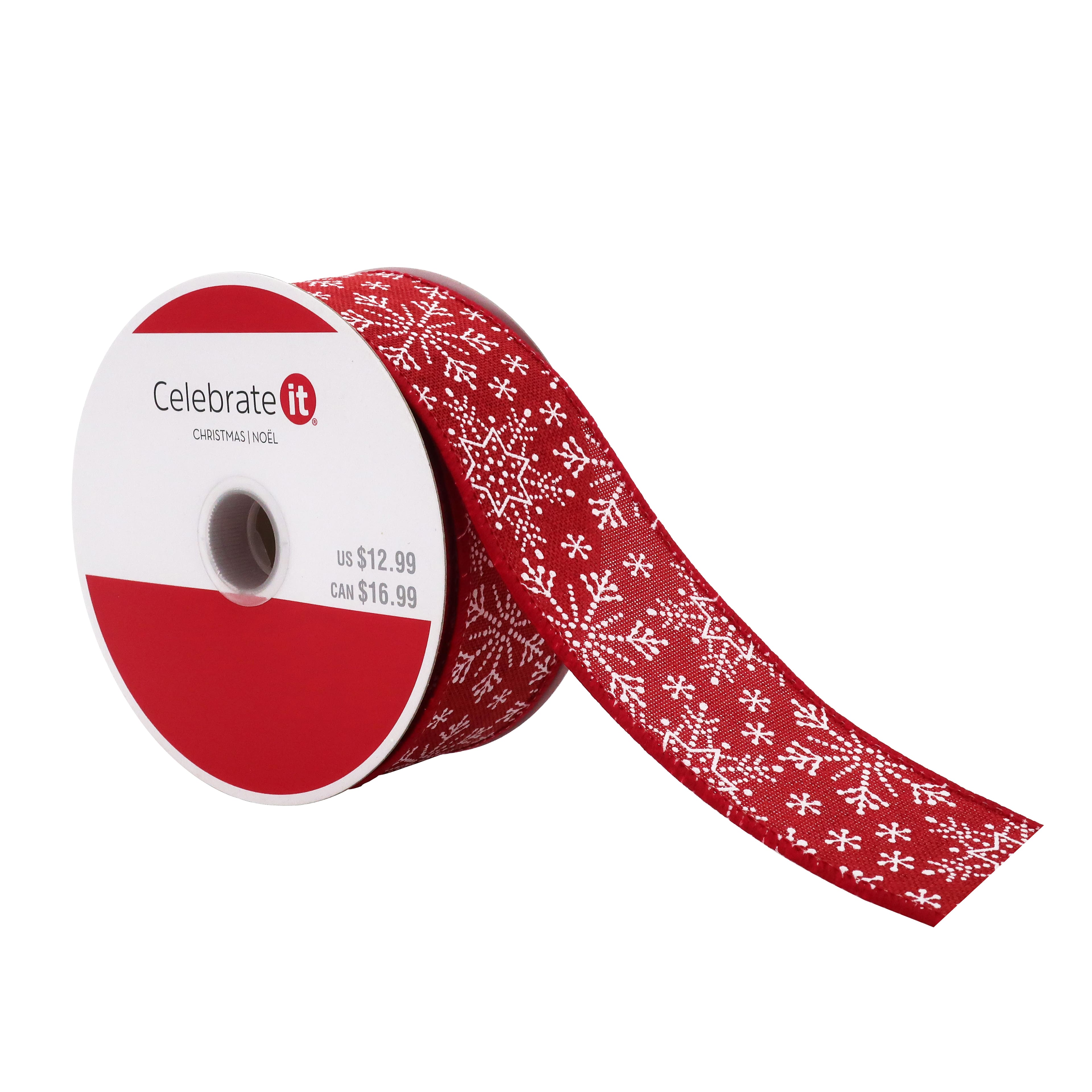 4W x 10yd Snowflake Ribbon White Red