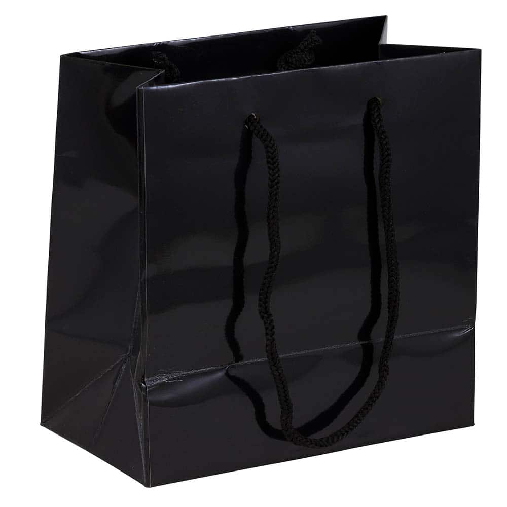 JAM Paper Small Black Glossy Square Gift Bags, 100ct.