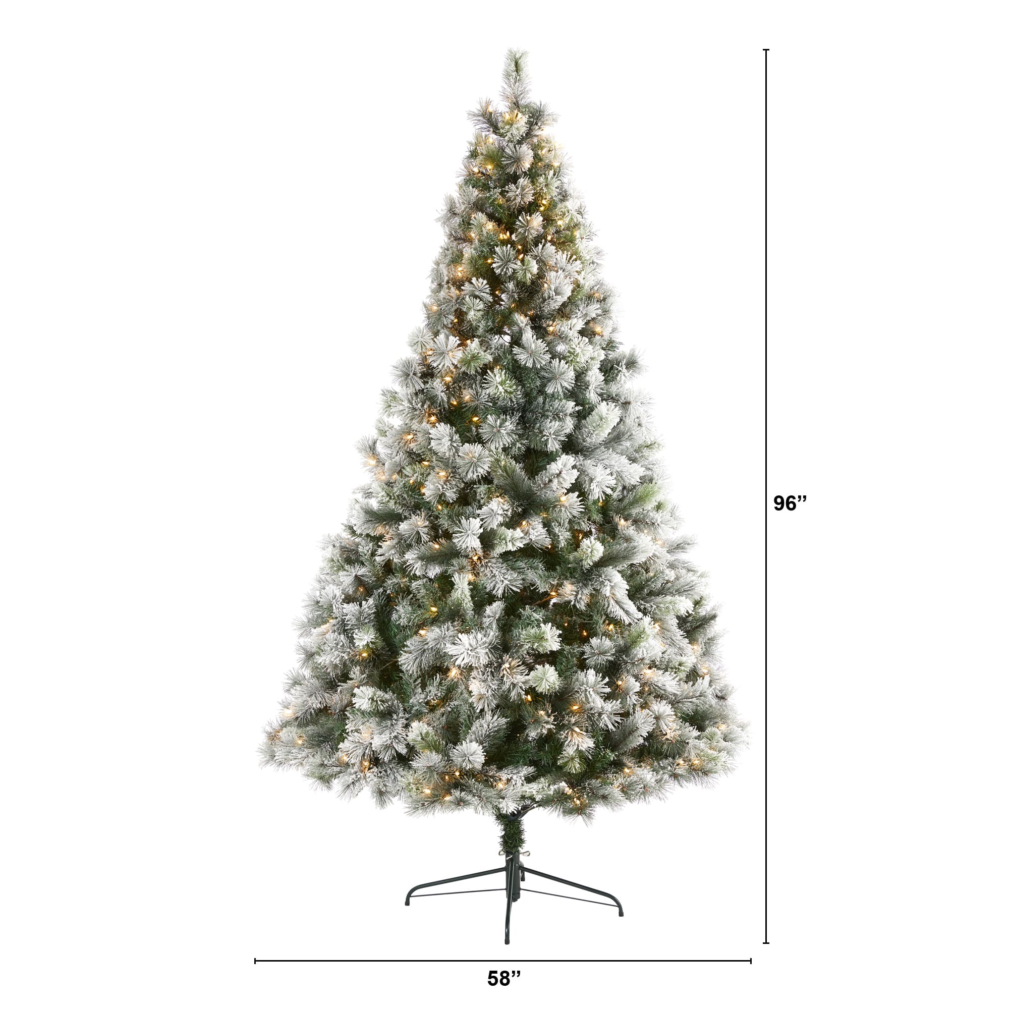 8ft. Pre-Lit Flocked Oregon Pine Artificial Christmas Tree, Clear LED Lights