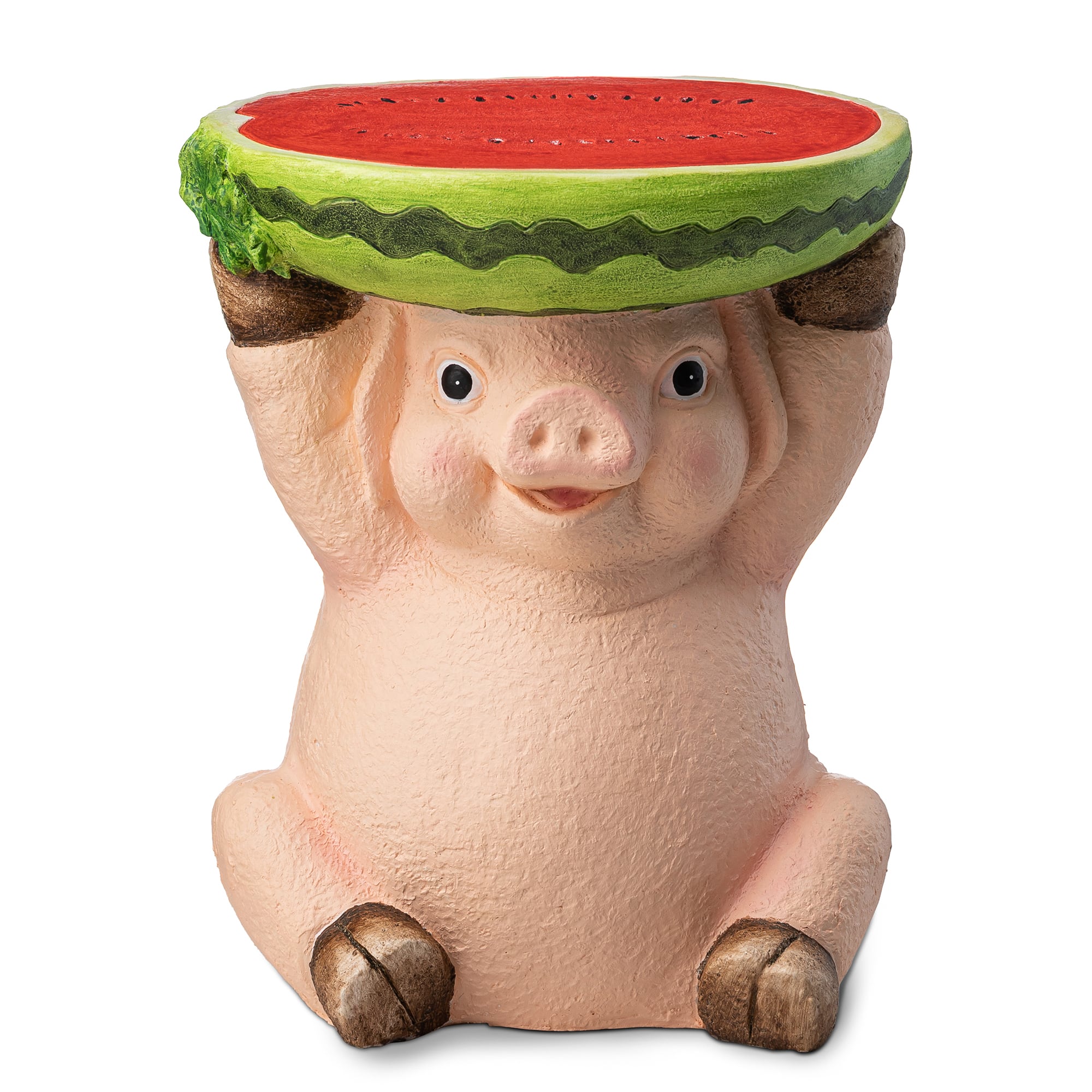 Glitzhome&#xAE; 12.5&#x22; Pig Holding a Watermelon Decorative Garden Stool