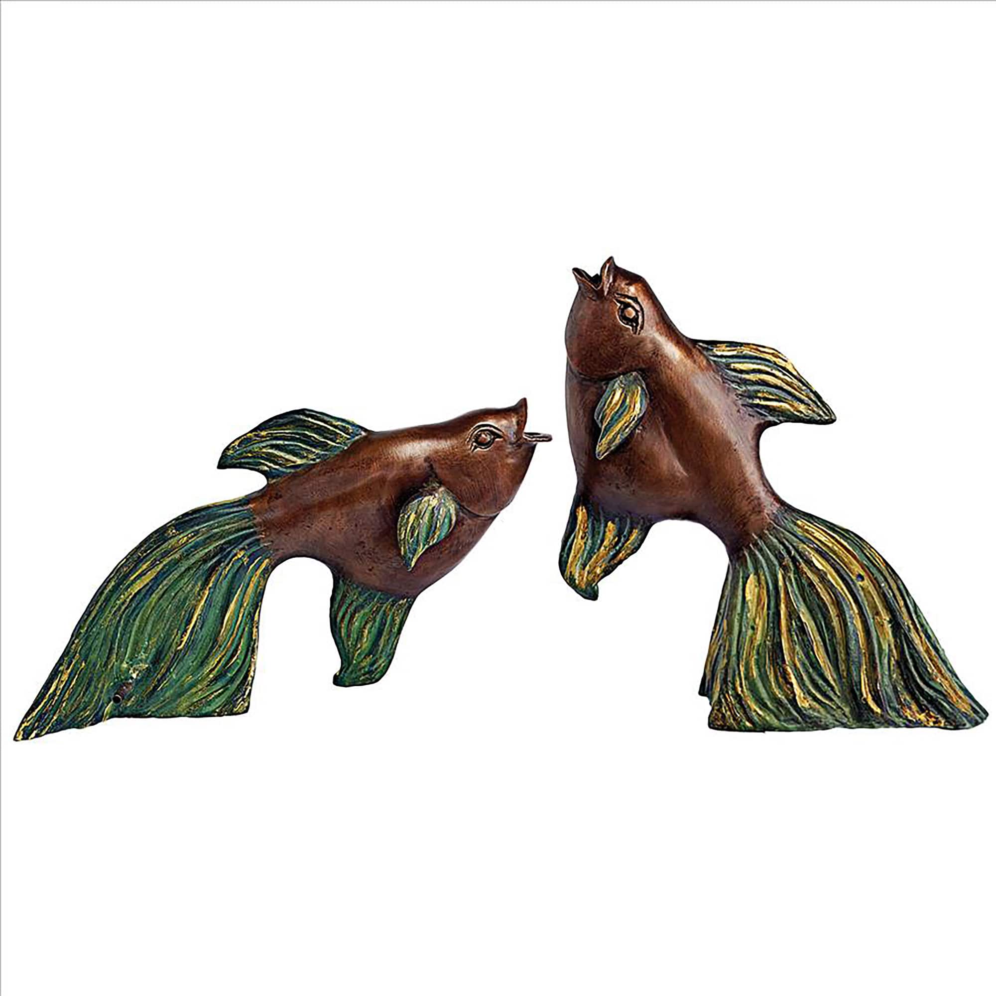 Design Toscano Asian Dancing Betta Fish Spitting Cast Bronze Pond Statue Set