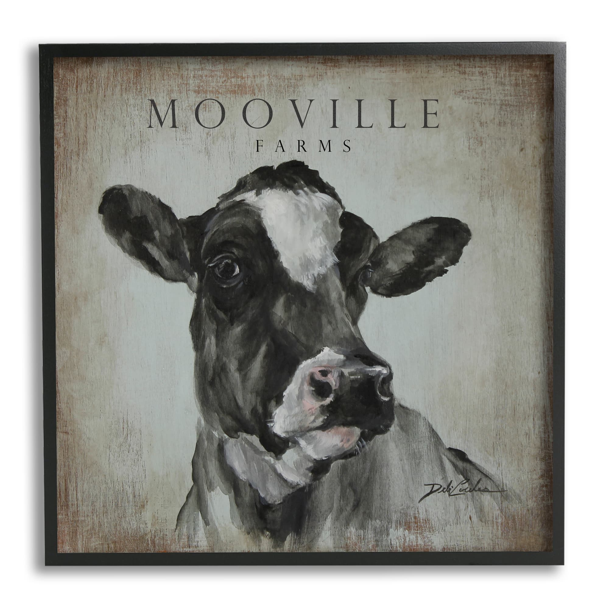 Stupell Industries Mooville Farms Rustic Sign Vintage Dairy Cow Portrait Framed Wall Art