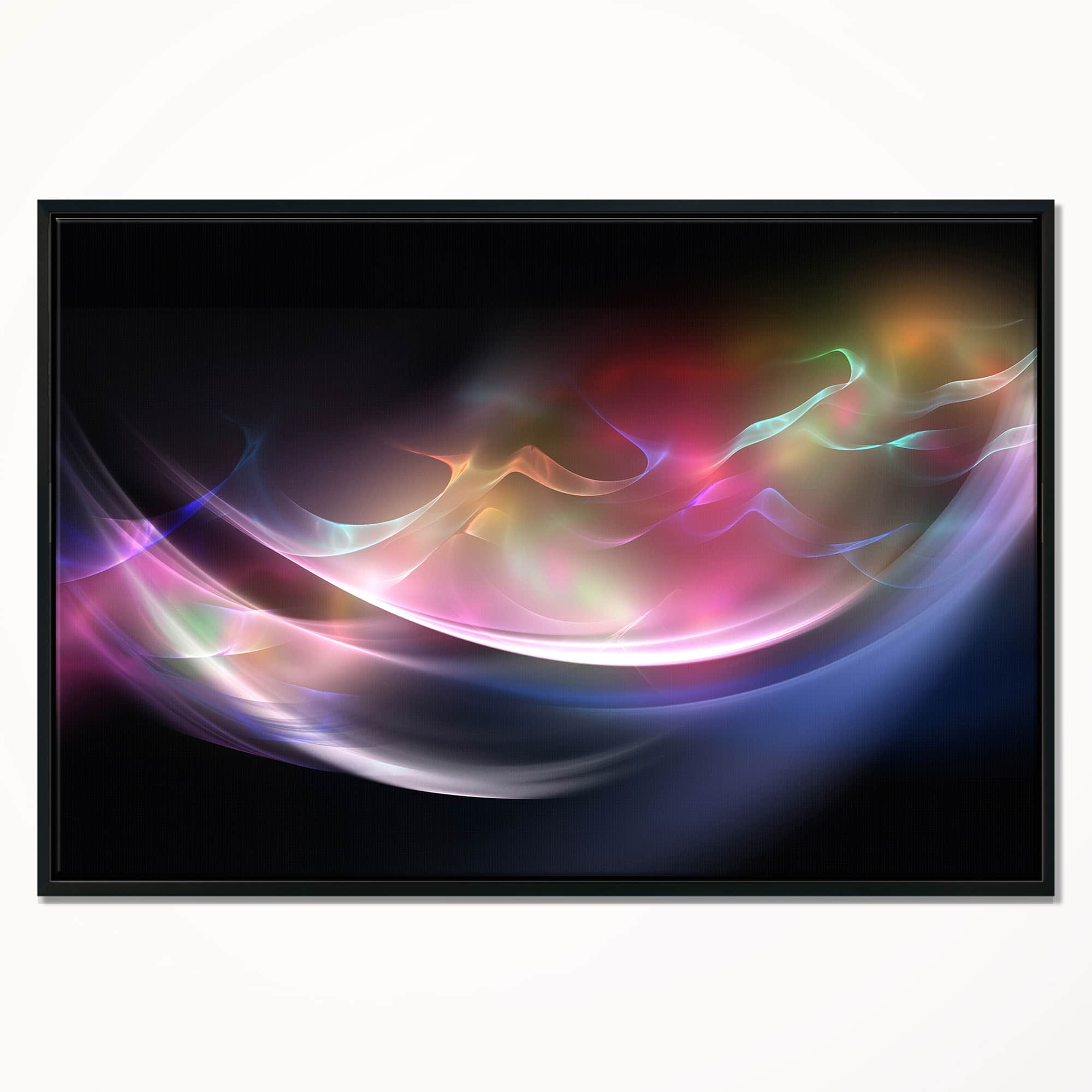 Designart - 3D Pink Blue Glowing Light - Abstract Canvas art print in Black Frame