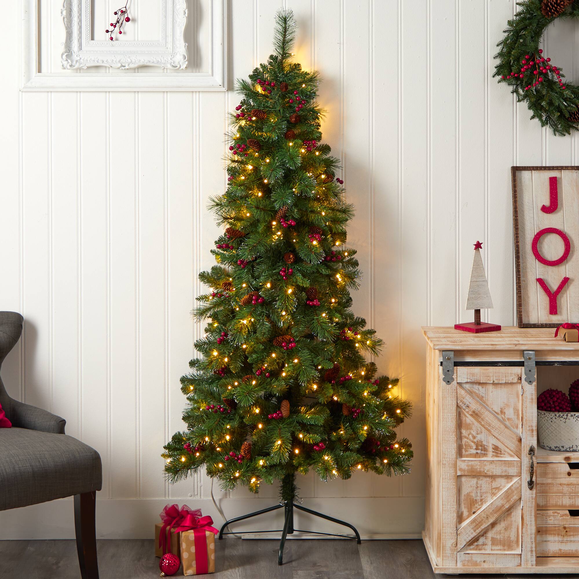 6ft. Pre-Lit Flat Back Montreal Mountain Pine Artificial Christmas Tree, White LED Lights