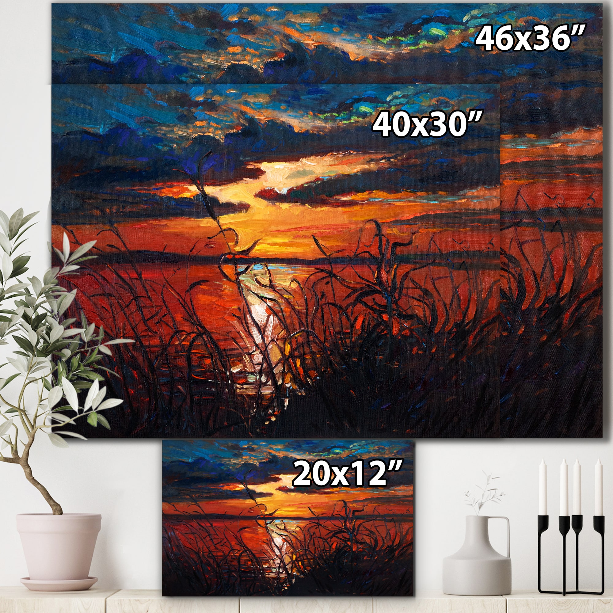 Designart - Romantic Sunset By Lakeside - Farmhouse Canvas Wall Art Print