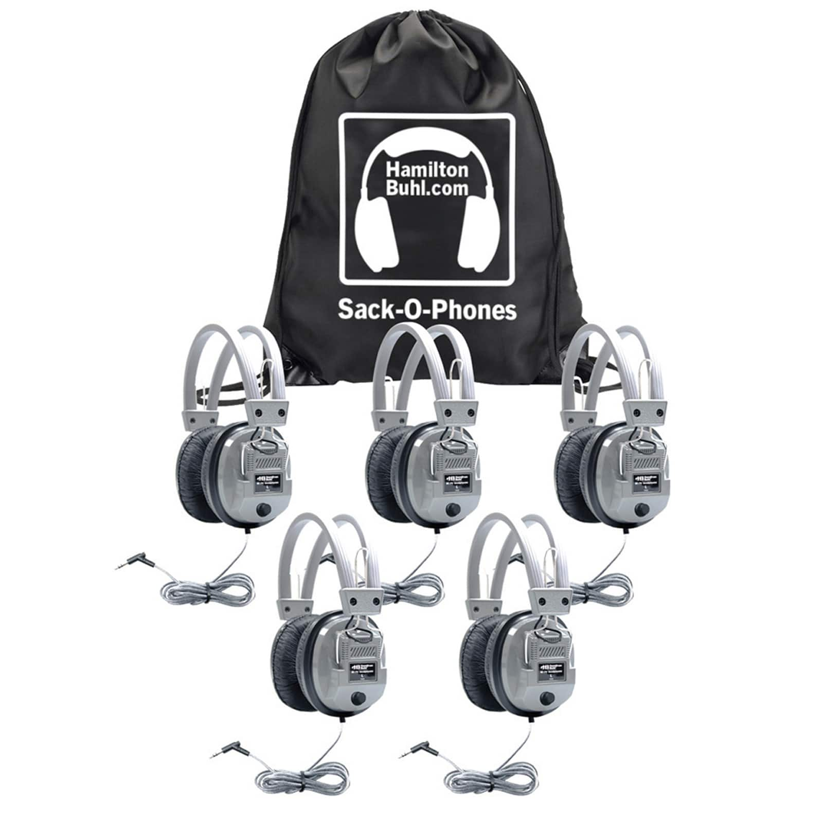 HamiltonBuhl Sack-O-Phones Deluxe Headphones in a Carry Bag, 5ct.