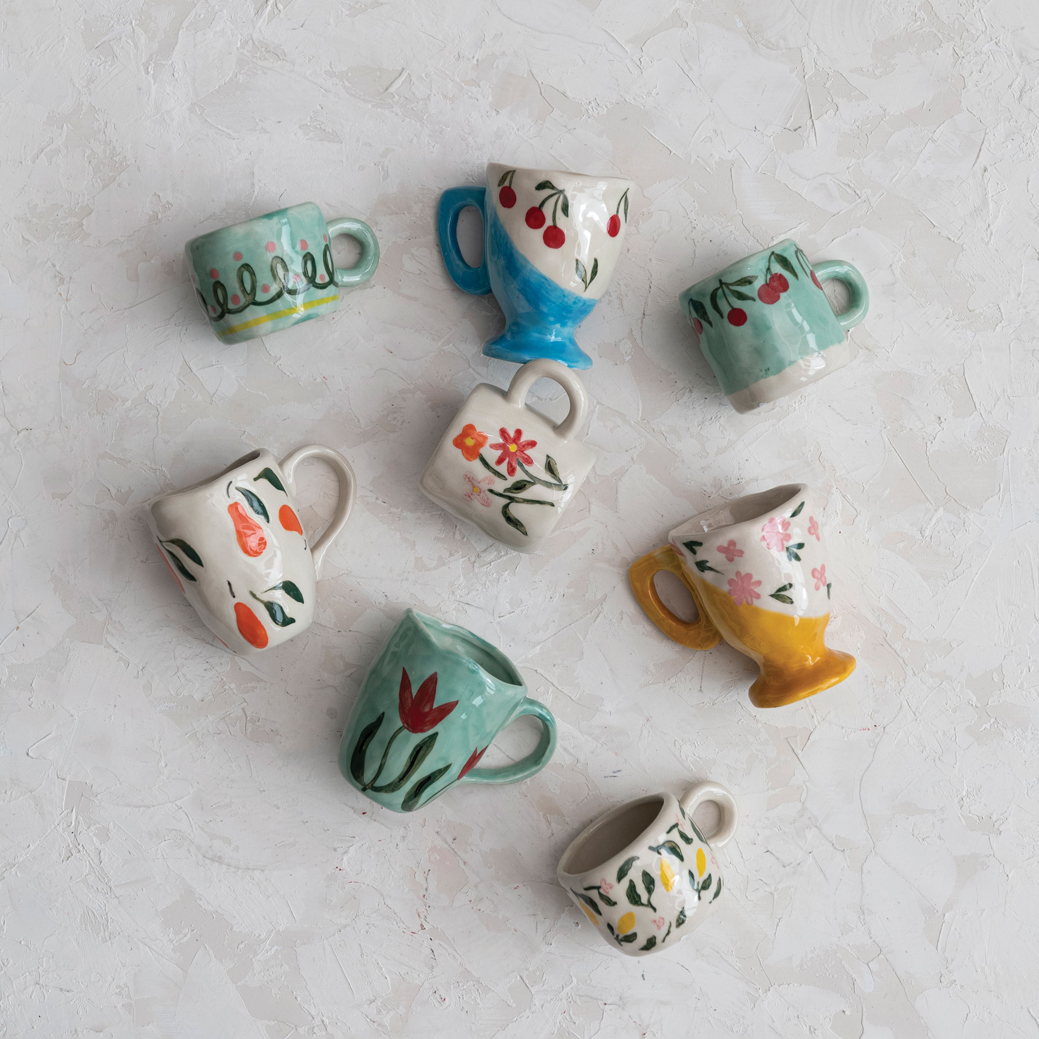 Multicolor Painted Stoneware Espresso Cup Set