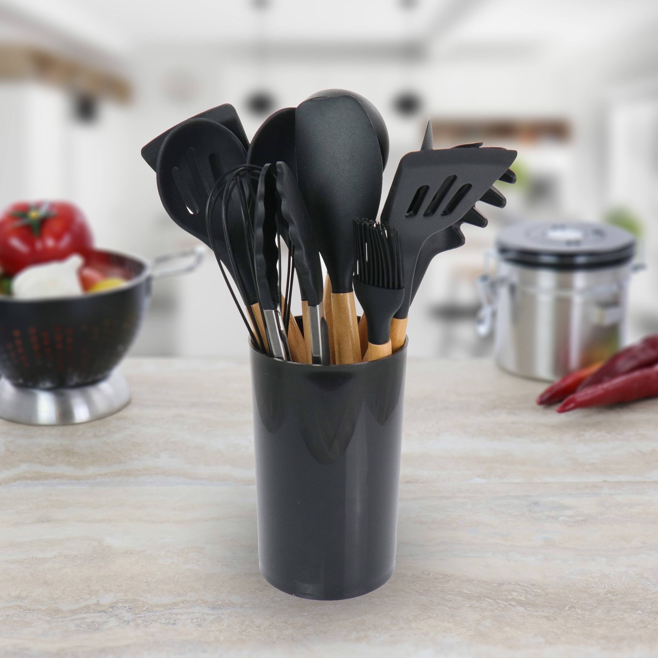 MegaChef Black Silicone & Wood Cooking Utensils Set, 12ct., Michaels