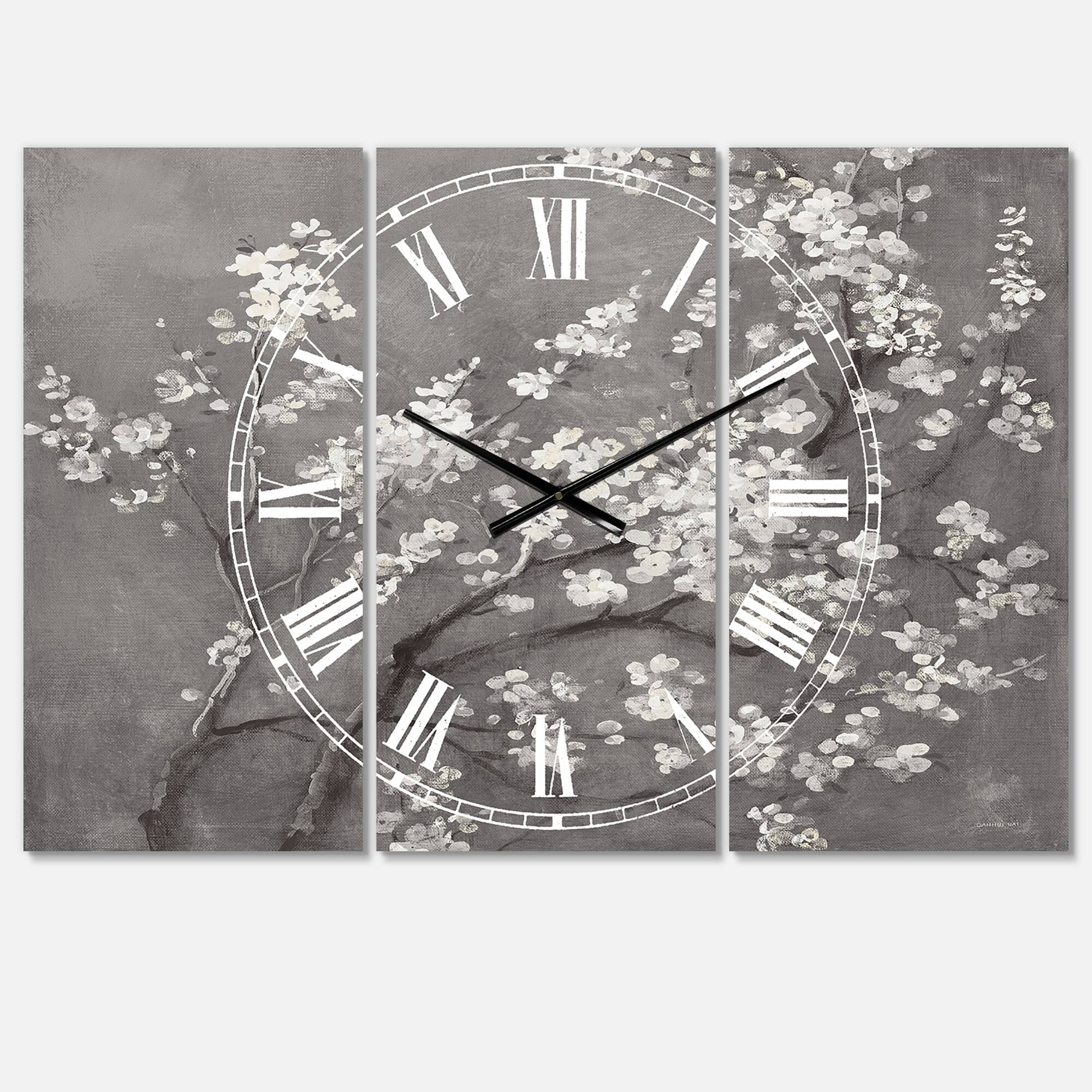 Designart White Cherry Blossoms I Multipanel Wall Clock