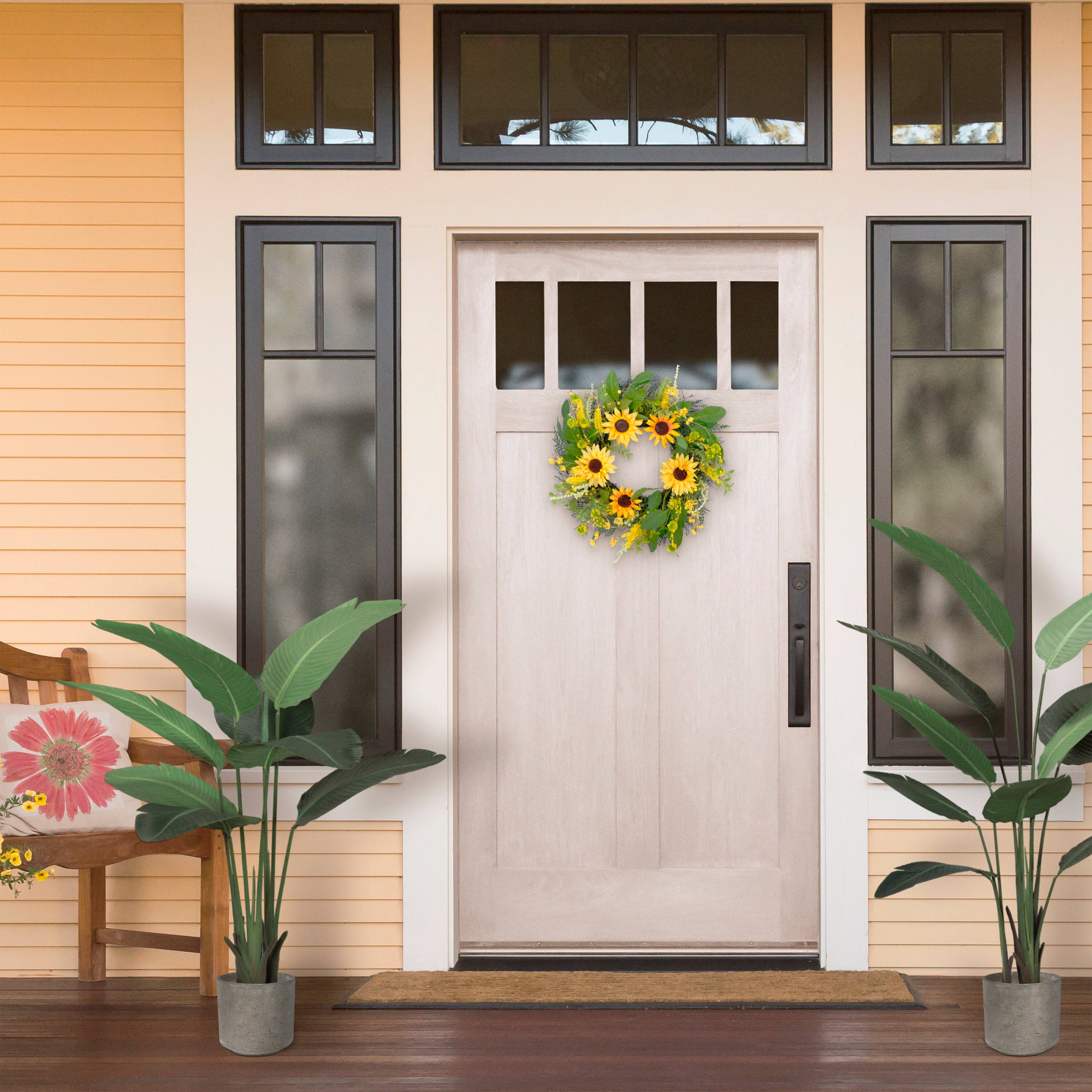 6 Pack: 24'' Green & Yellow Sunflower Floral Wreath