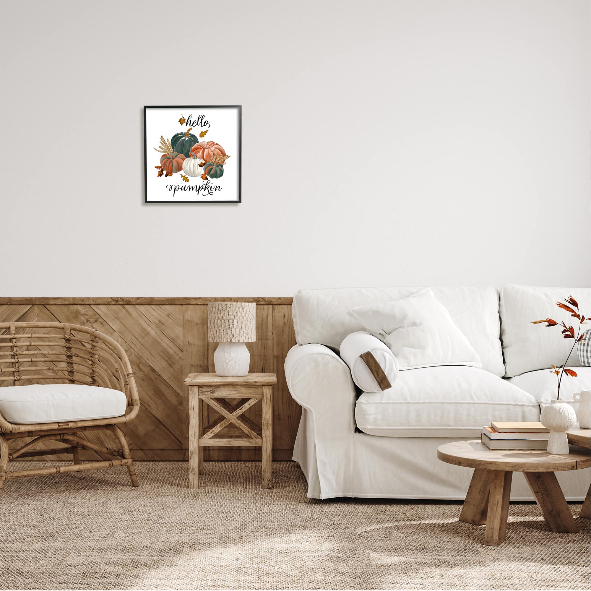 Stupell Industries Hello Pumpkin Fall Harvest Framed Giclee Art
