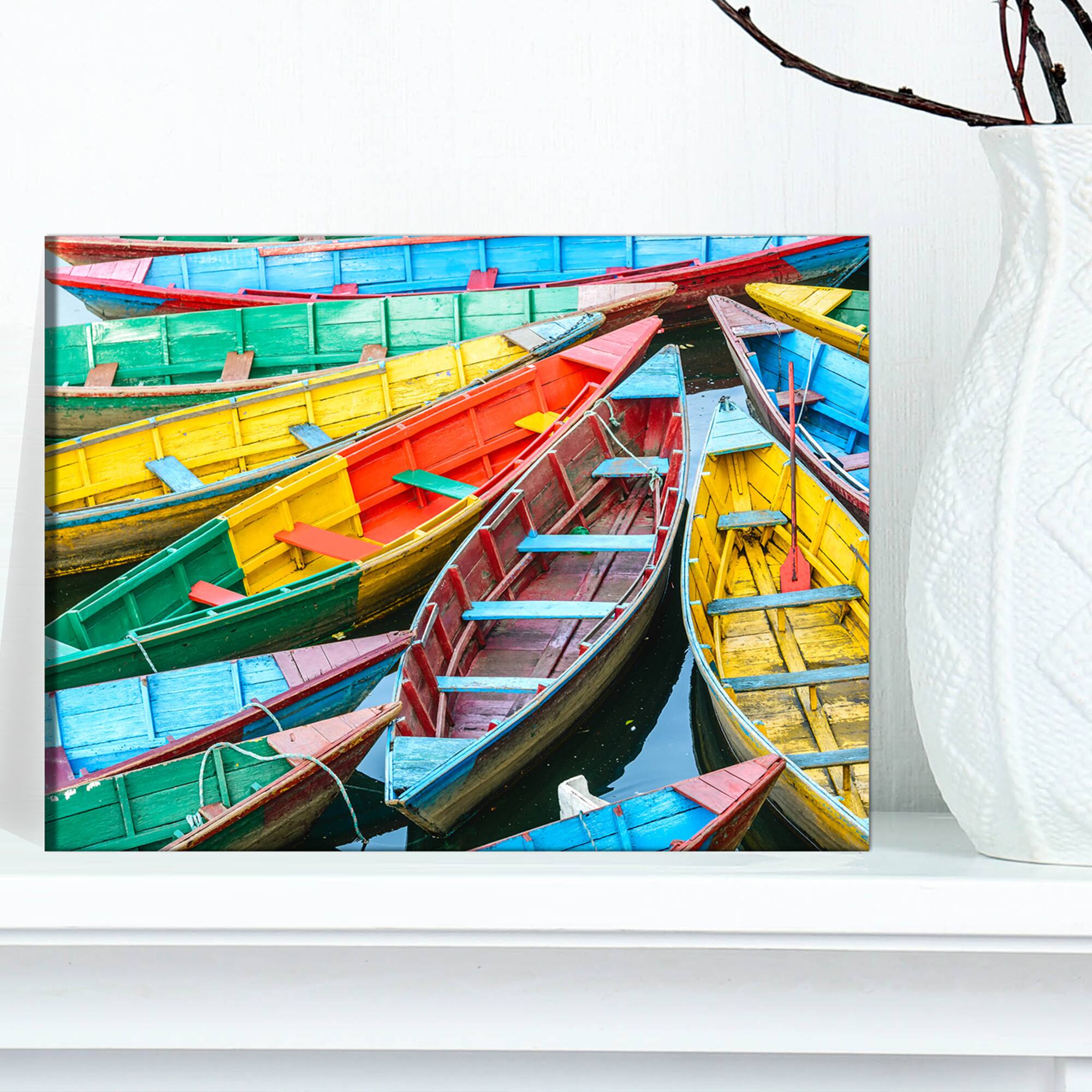 Designart - Rowing Boats on the Lake in Pokhara - Boat Canvas Art Print