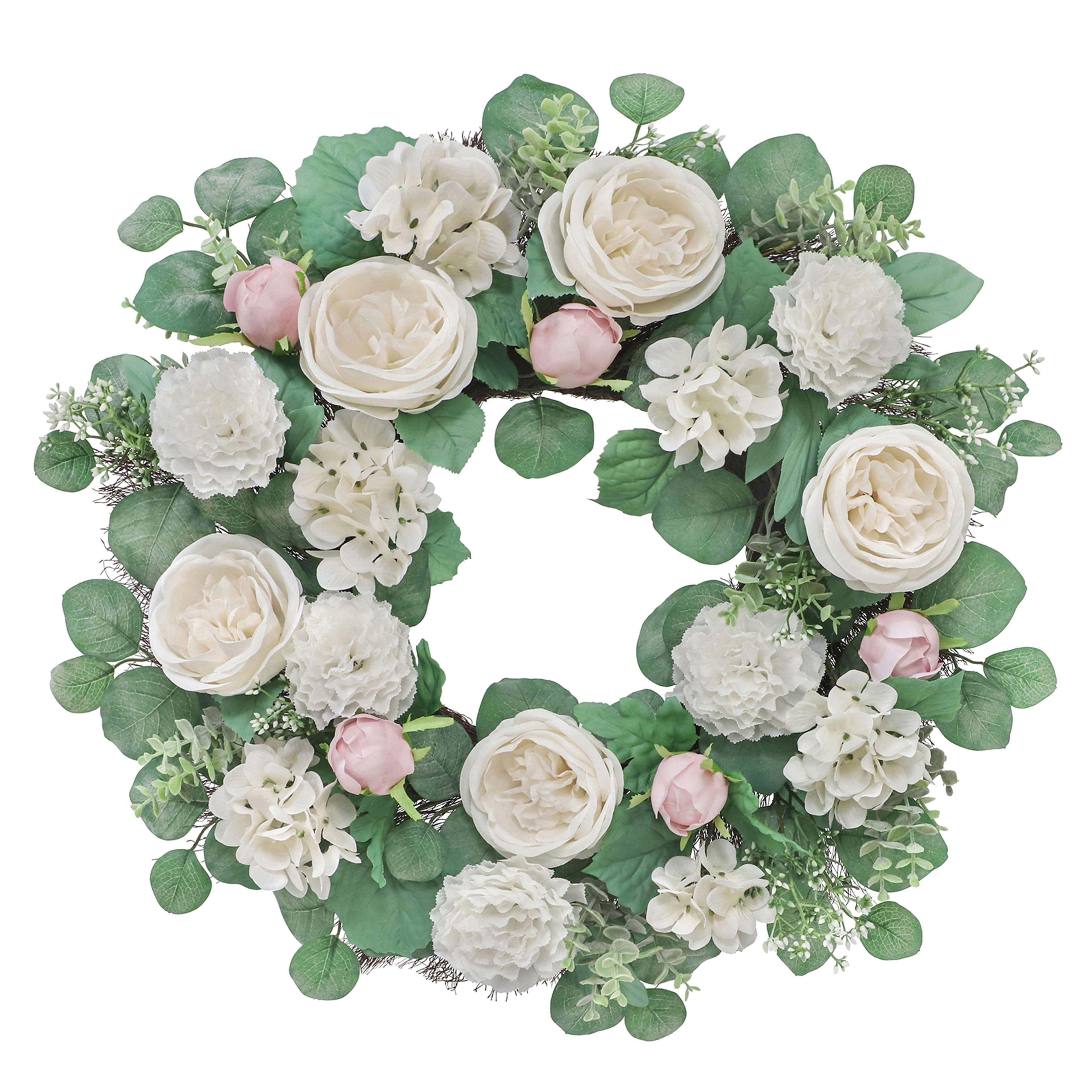 22&#x22; White Cabbage Rose &#x26; Carnation Wreath by Ashland&#xAE;