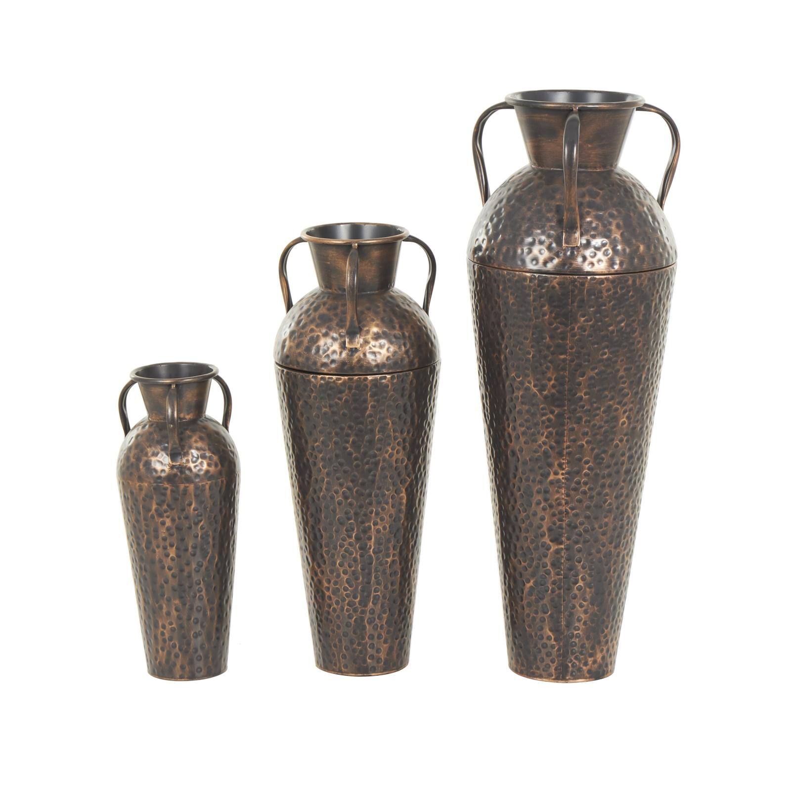 Copper Metal Tall Floor Weathered Amphora Vase Set, 3ct.