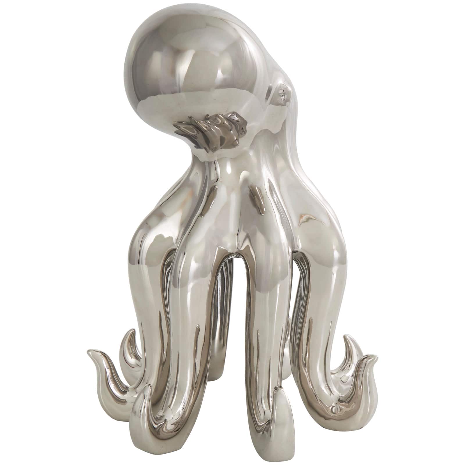 12&#x22; Silver Ceramic Octopus Sculpture