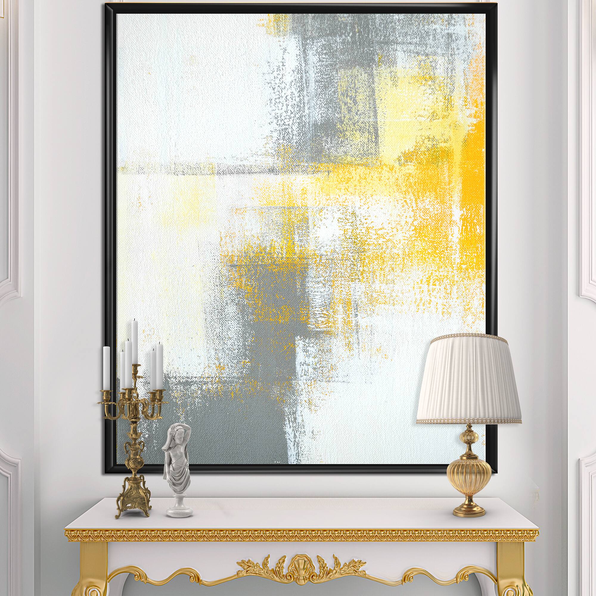 Designart - Grey and Yellow Blue Abstract XI