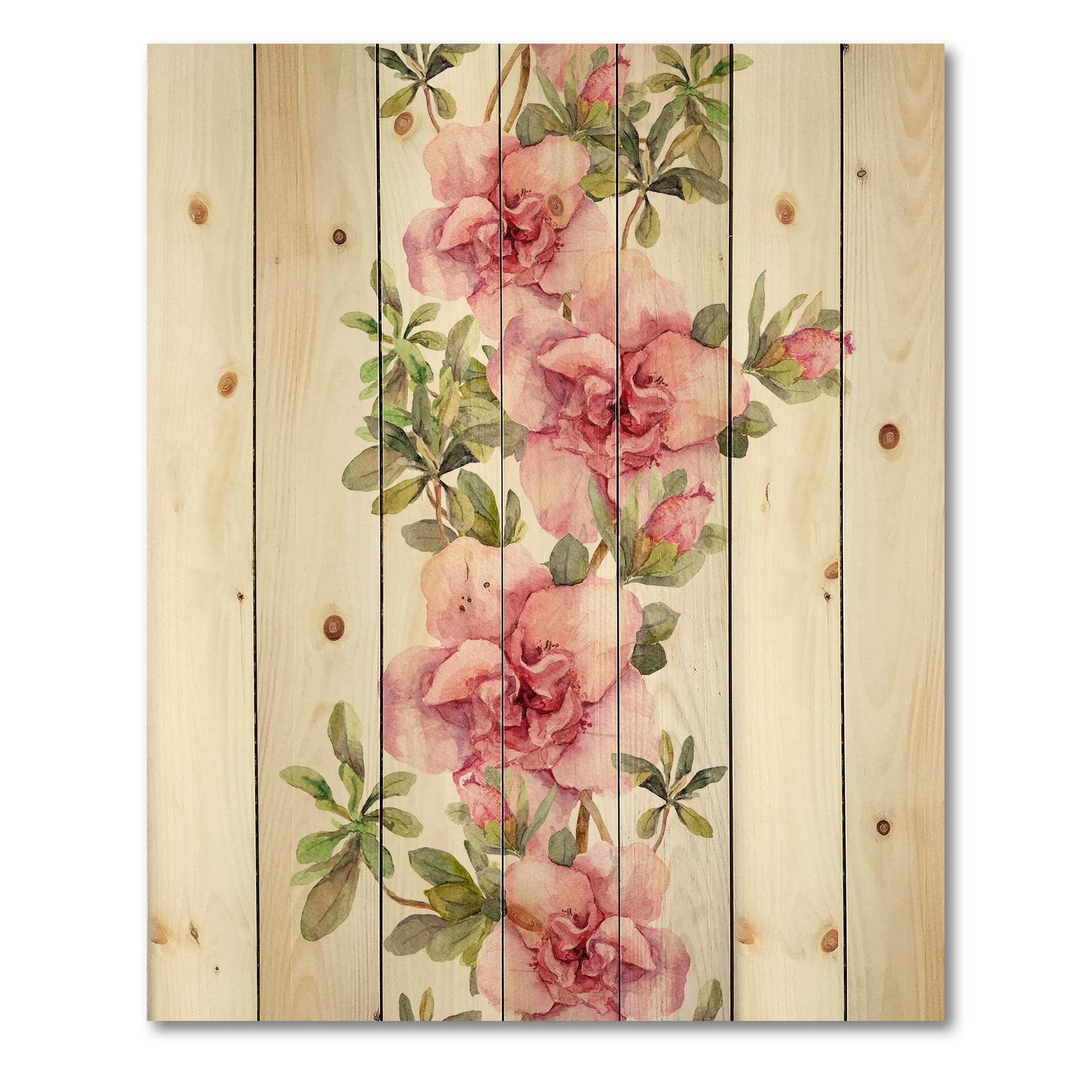 Designart - Bouquet of Pink and Purple Flowers II - Farmhouse Print on Natural Pine Wood