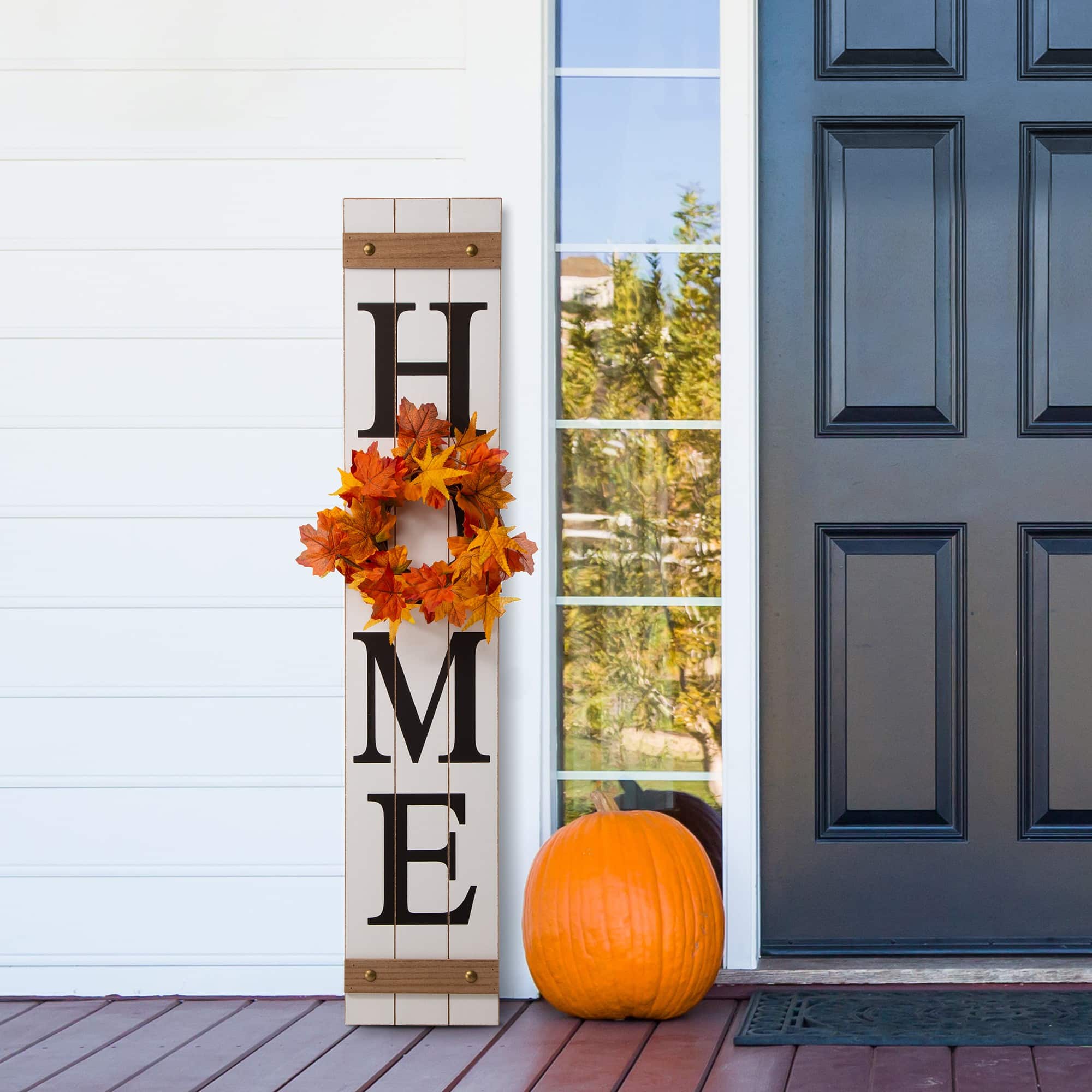 Glitzhome® 42" Wooden Home Porch Sign with Changeable Wreaths
