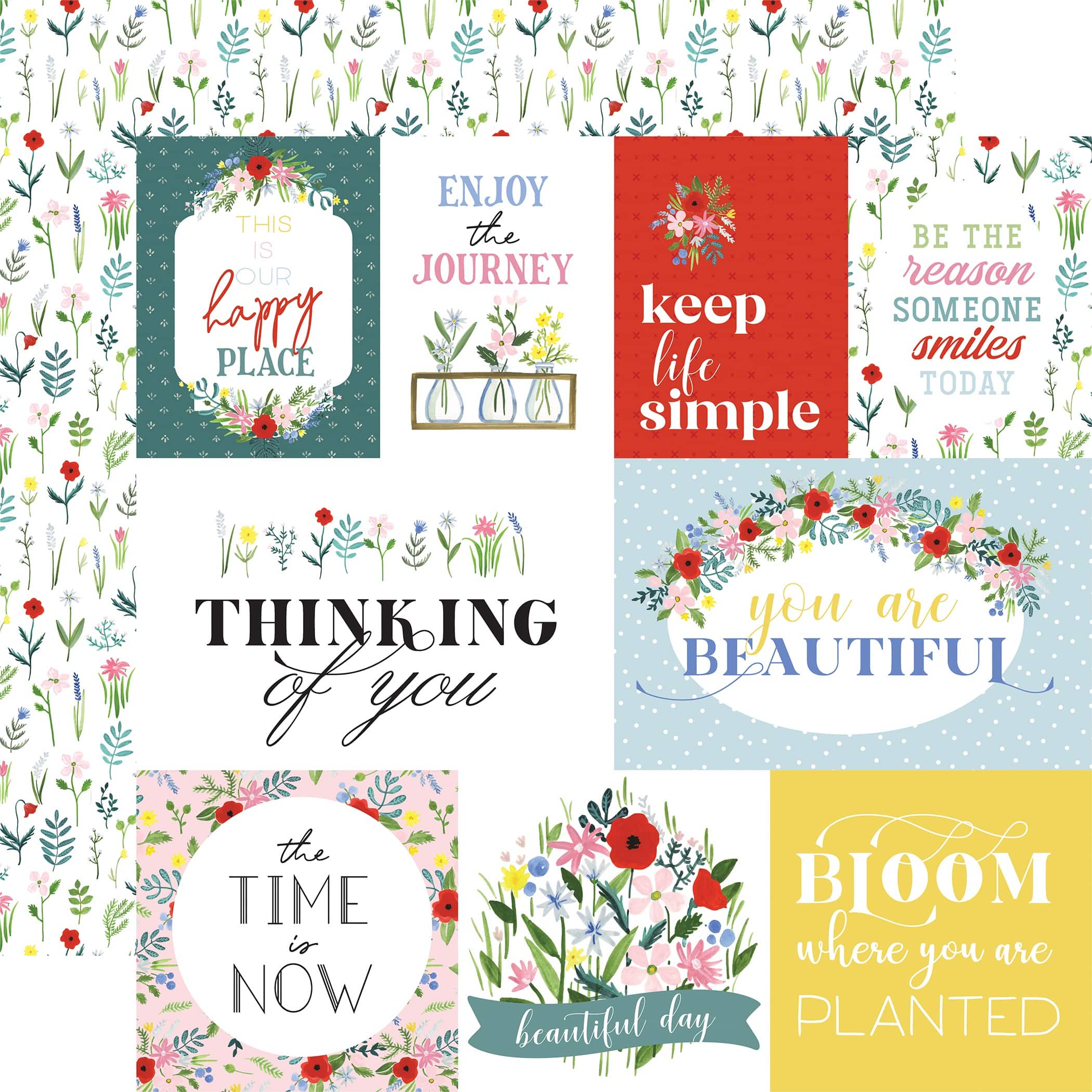 Echo Park&#x2122; Paper Co. Flora No. 4 Bold Journaling Cards 12&#x22; x 12&#x22; Double-Sided Cardstock, 25 Sheets