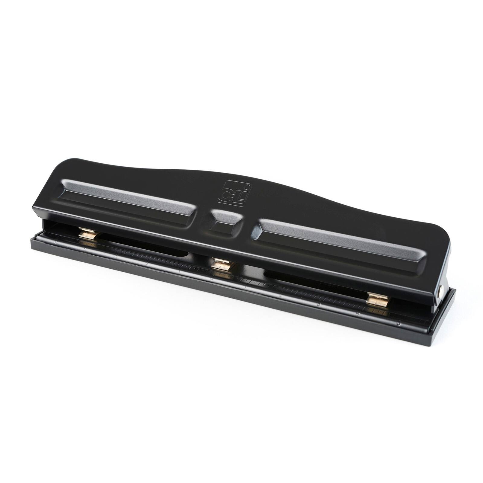 Charles Leonard Black 3-Hole 12-Sheet Paper Punch with Adjustable Holes, 2ct.