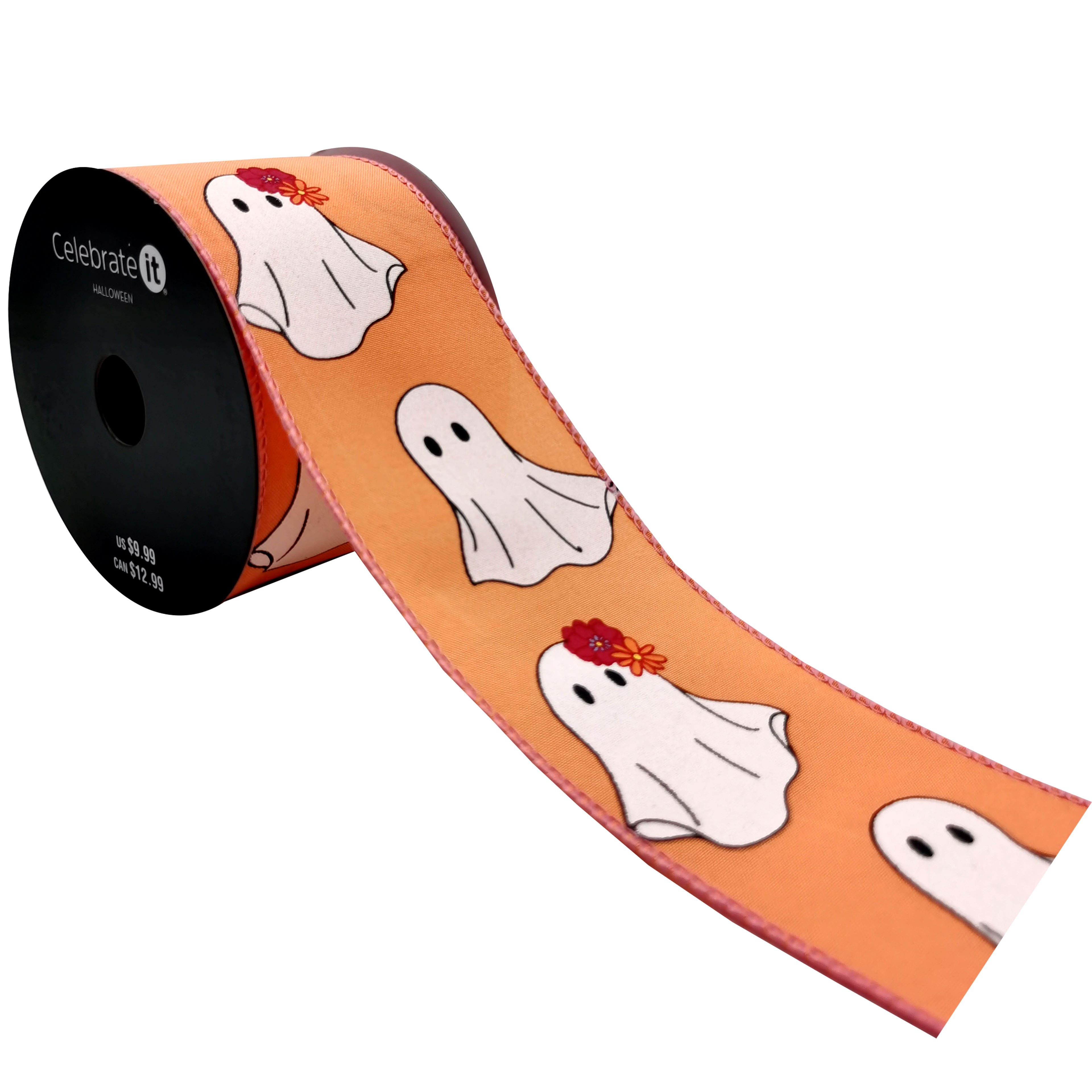 2.5&#x22; x 20ft. Ghost Wired Taffeta Ribbon by Celebrate It&#xAE; Halloween