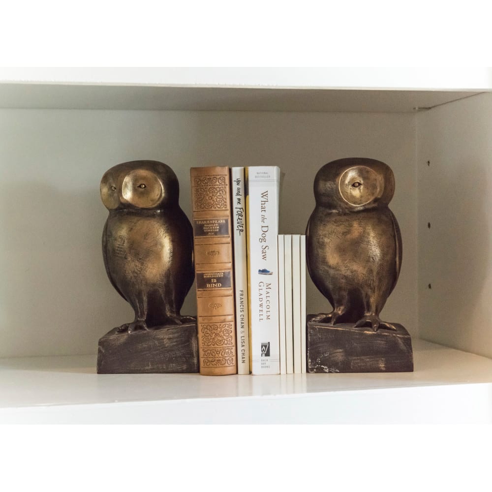 Bloomingville 9&#x22; Bronze Finish Resin Owl-Shaped Bookends Set