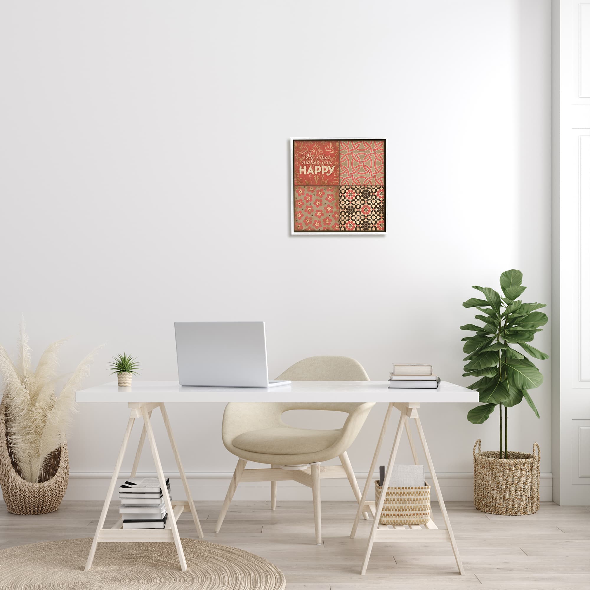 Stupell Industries Do What Makes You Happy Vintage Red Patterns Framed Wall Art