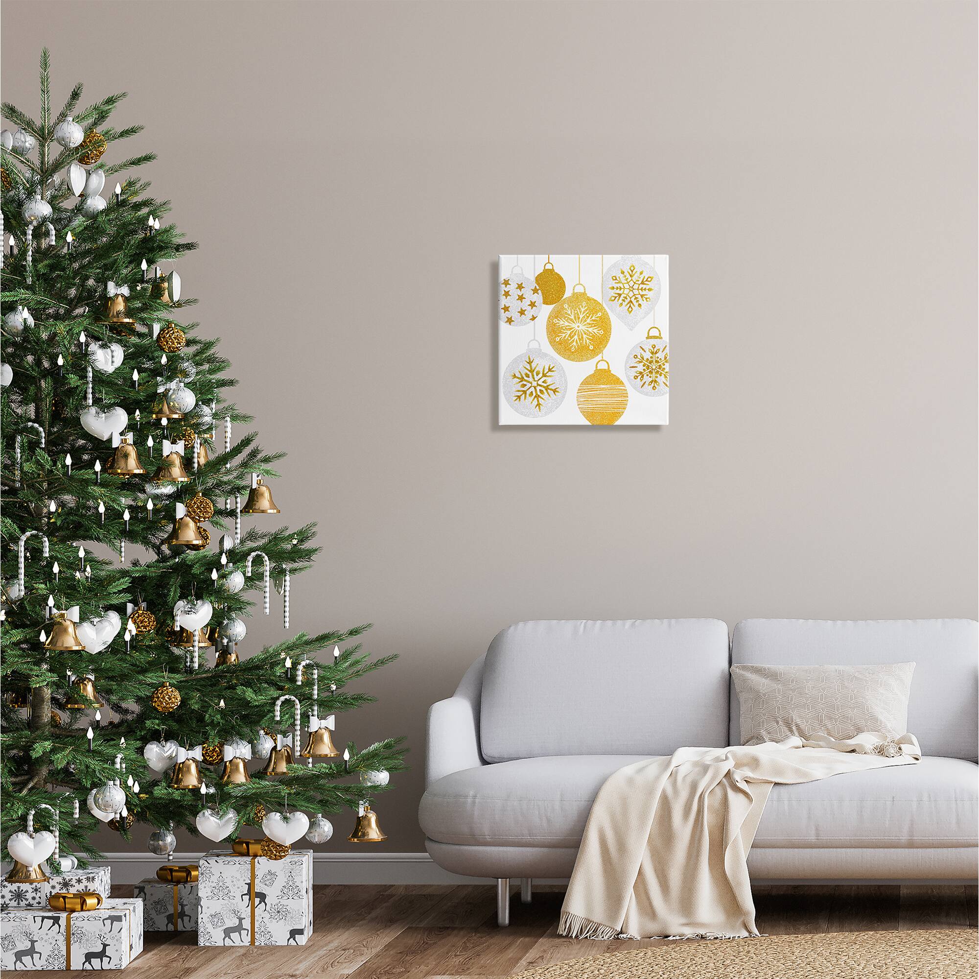 Stupell Industries Glimmering Hanging Christmas Baubles Canvas Wall Art