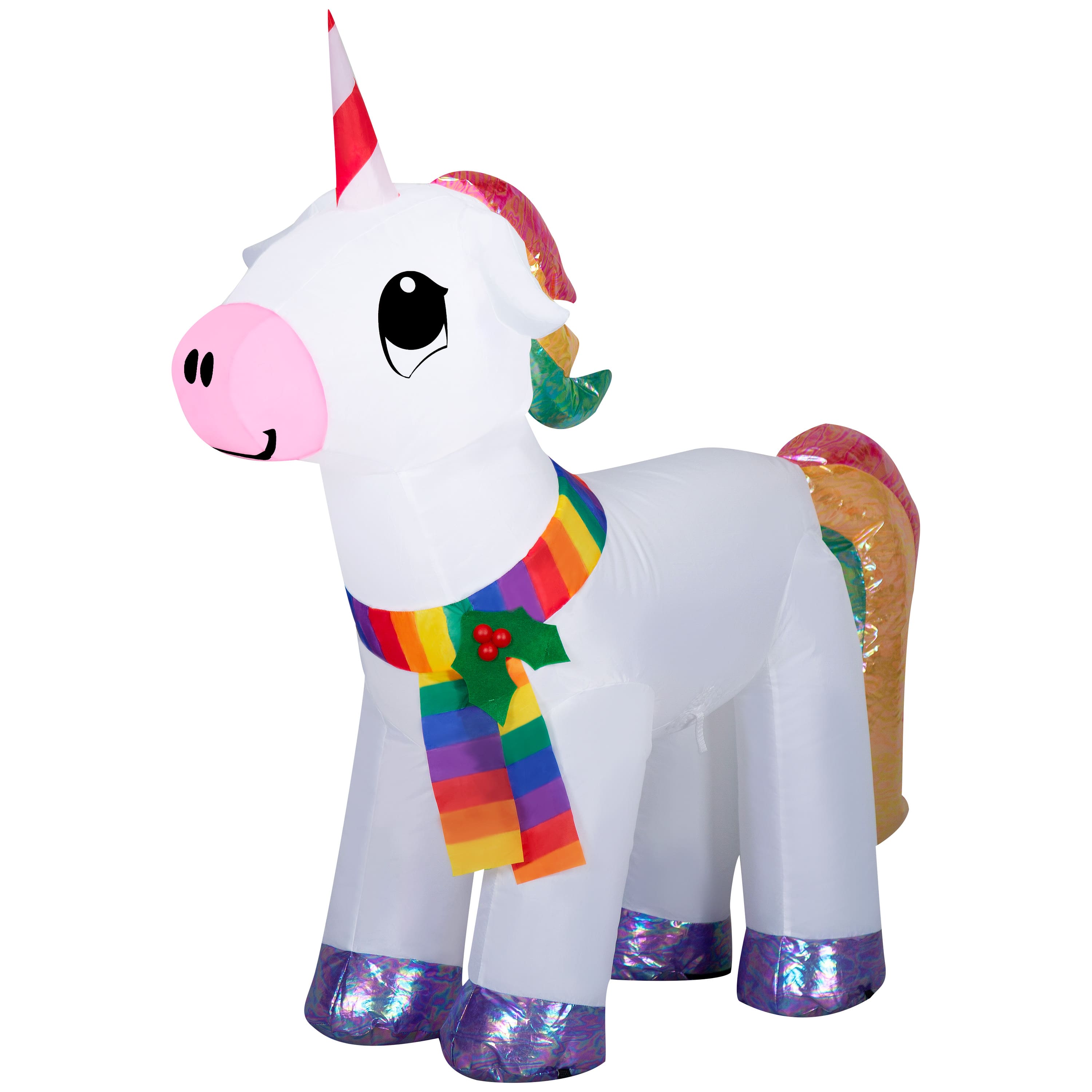 3.5ft. Airblown&#xAE; Inflatable Christmas Unicorn with Rainbow Scarf &#x26; Iridescent Accents