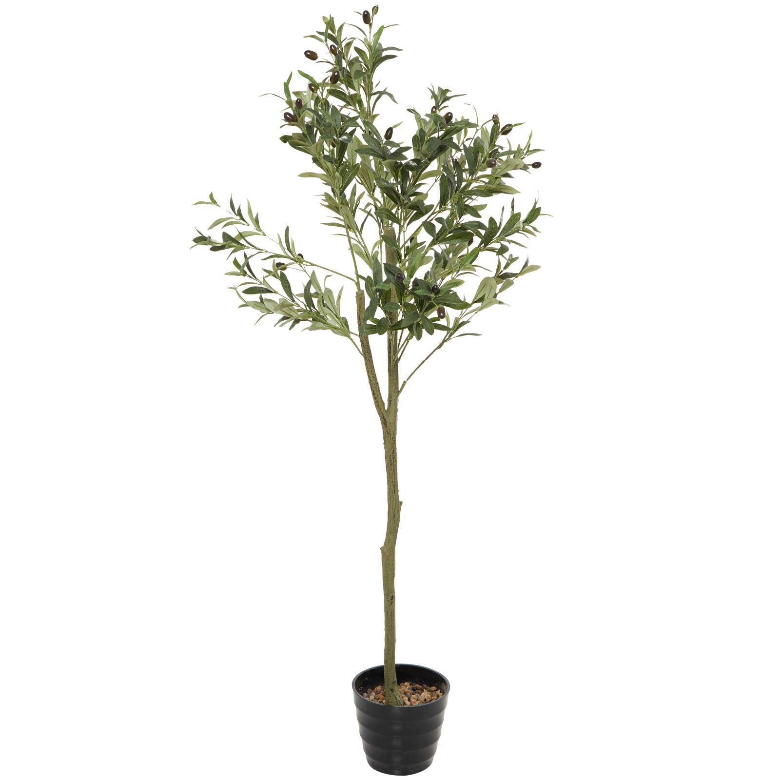 59" Green Plastic Olive Artificial Tree With Black Melamine Pot