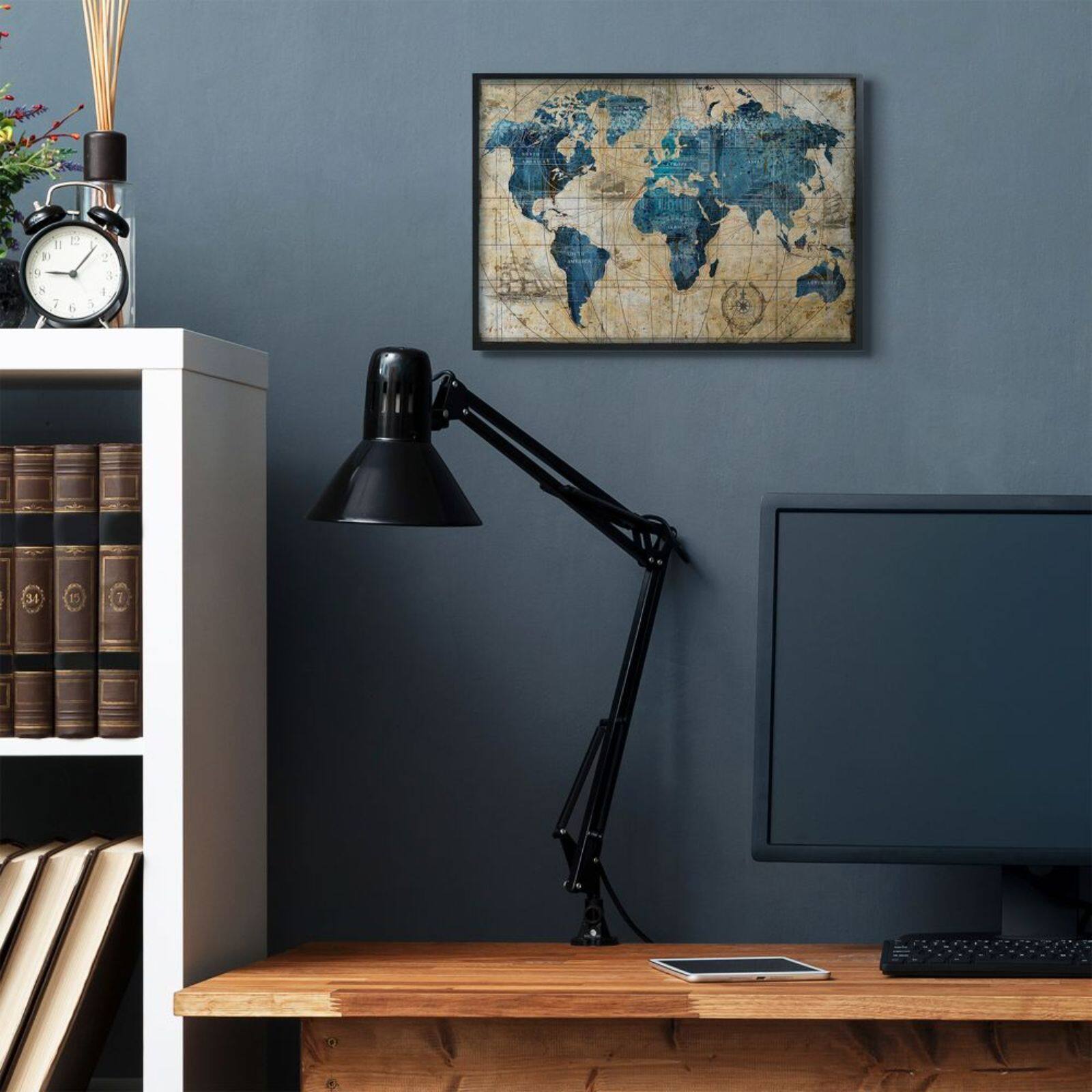 Stupell Industries Vintage World Map Design in Black Frame